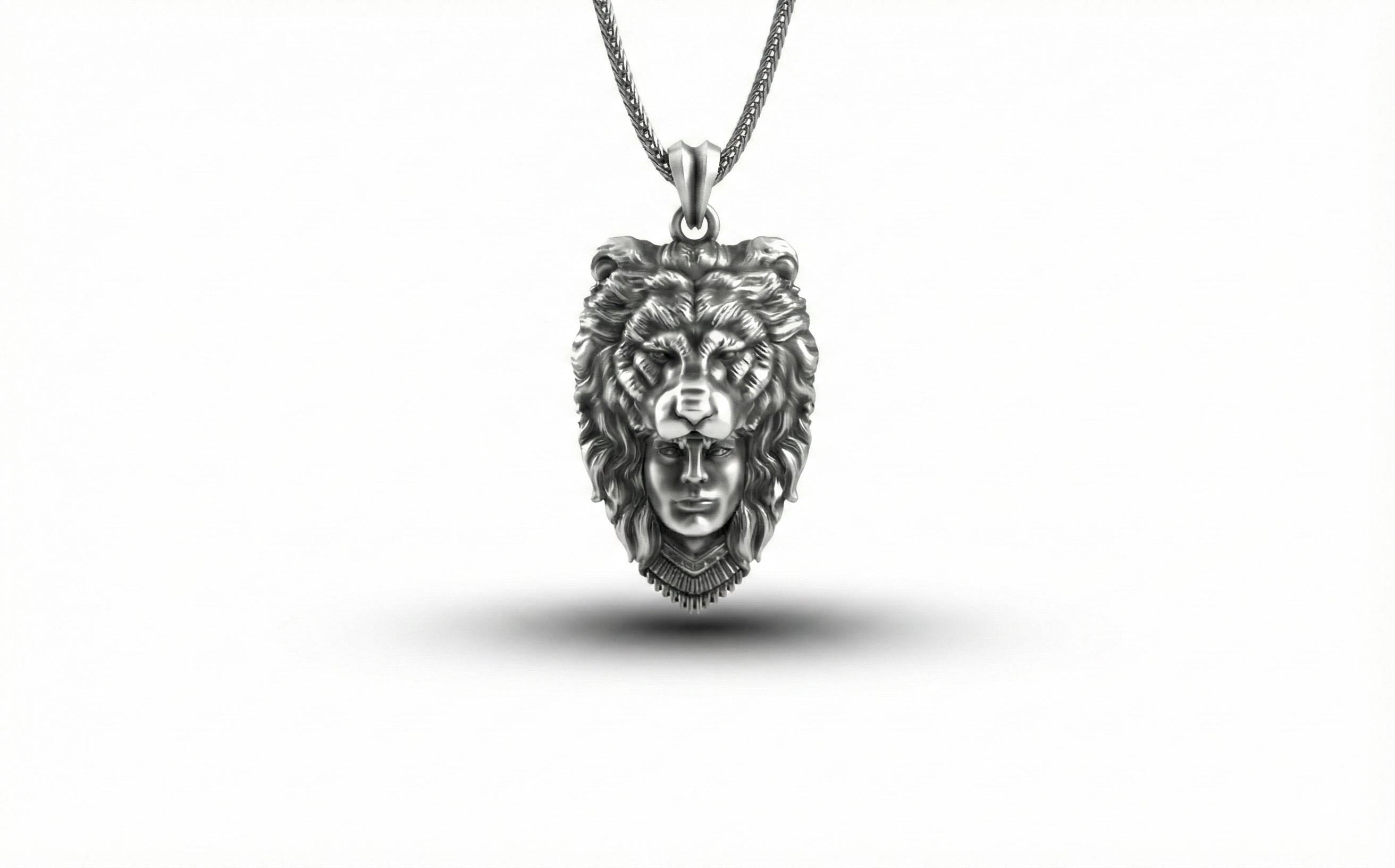 Aslan Başı Takan Avcı Kolye Gümüş Savaşçı Temalı Takı