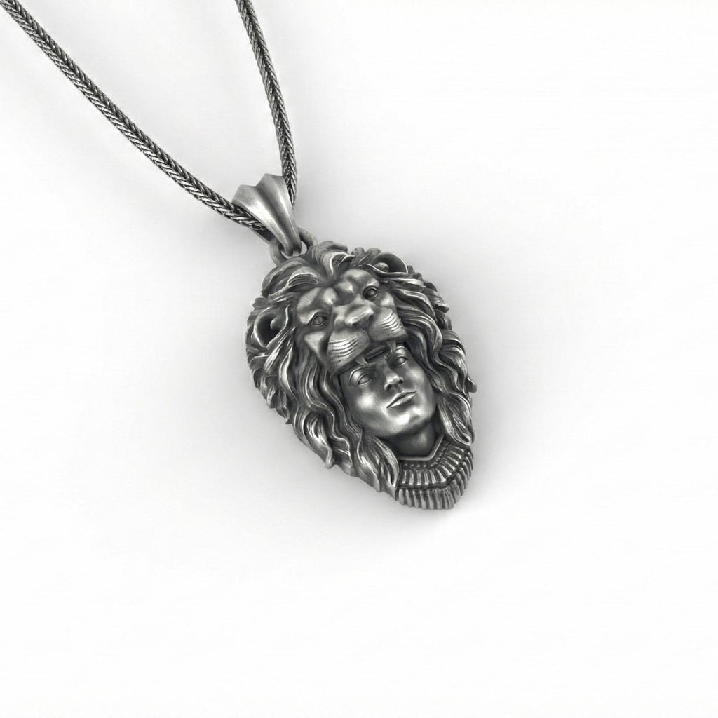 Aslan Başı Takan Avcı Kolye Ucu, Oksitlenmiş Gümüş Takı