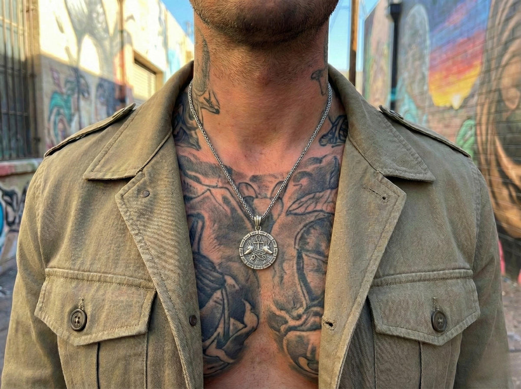 Antik Gümüş Anubis Ankh Horus'un Gözü Kolye Mısır Titolojisi Takı