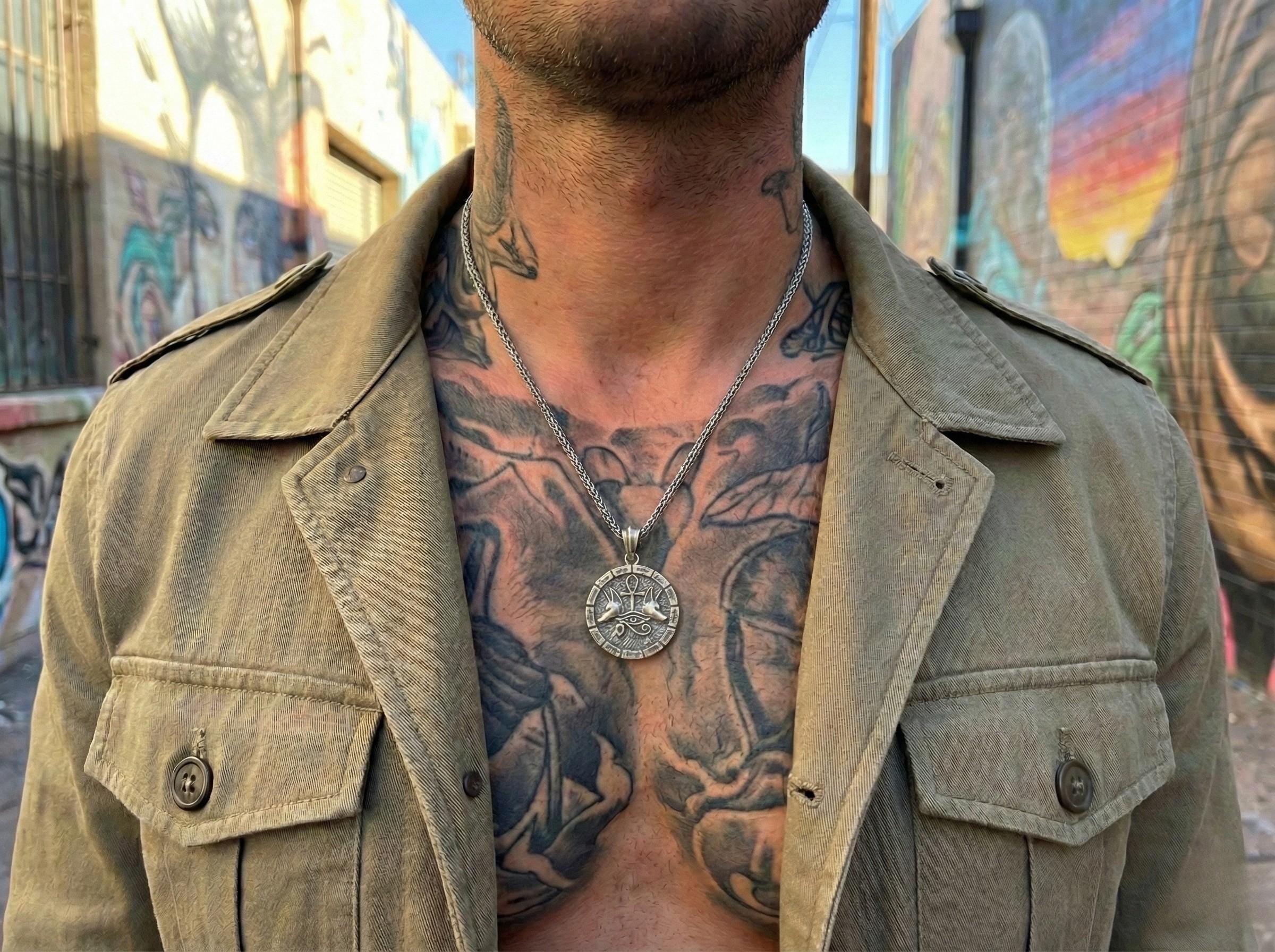 Antik Gümüş Anubis Ankh Horus'un Gözü Kolye Mısır Titolojisi Takı