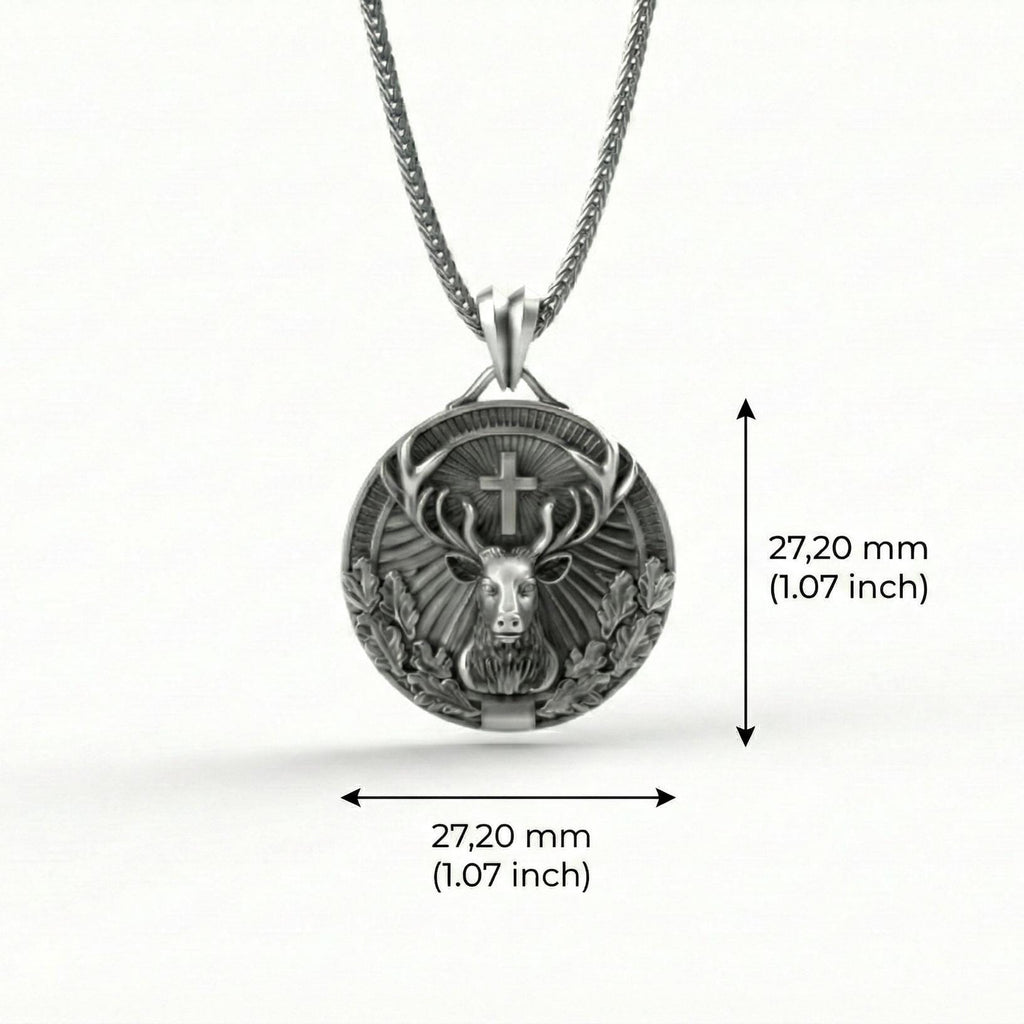 Aziz Hubertus Geyik Kolye Ucu Oksitlenmiş Gümüş Hristiyan Avcılık Sembolü Takı