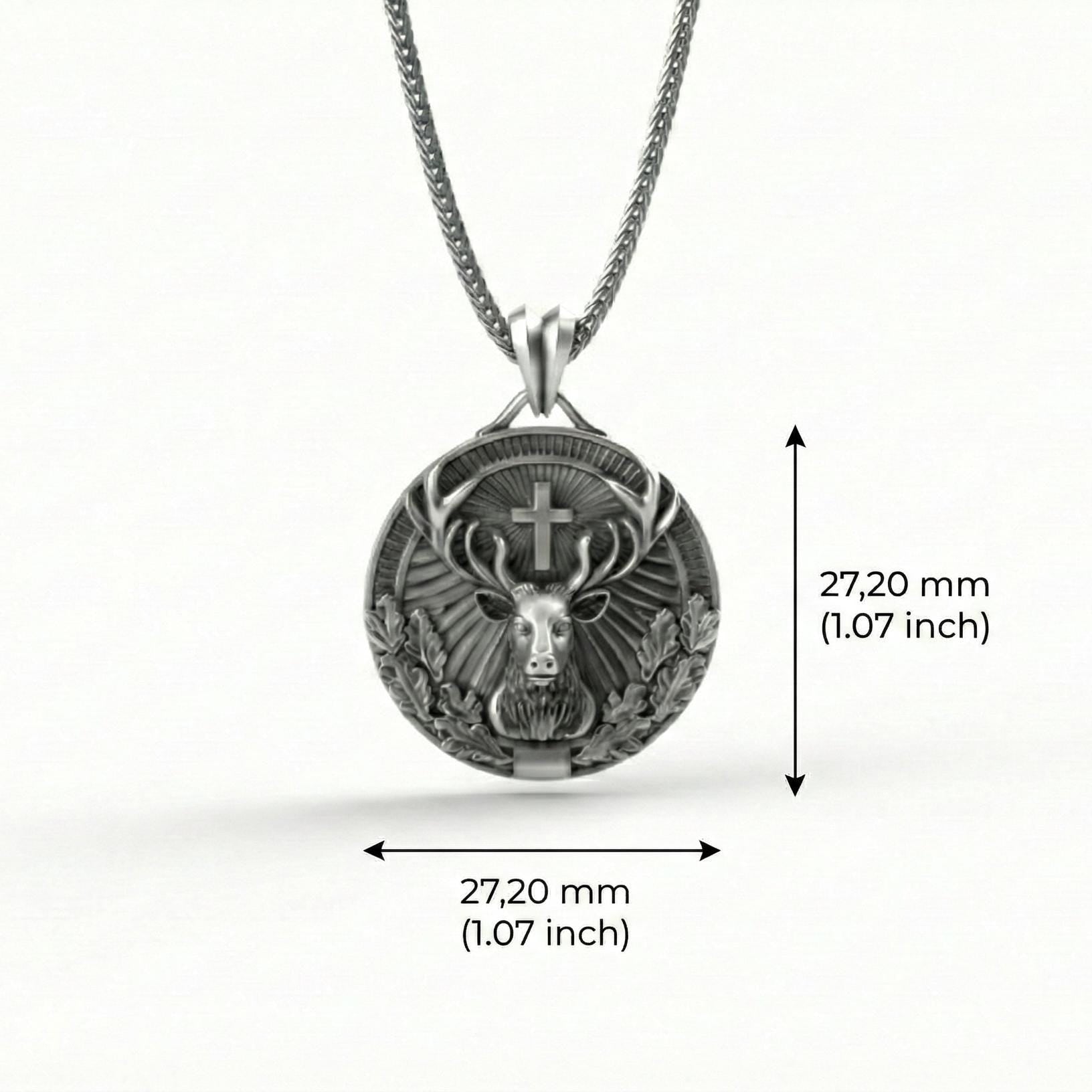 Aziz Hubertus Geyik Kolye Ucu Oksitlenmiş Gümüş Hristiyan Avcılık Sembolü Takı