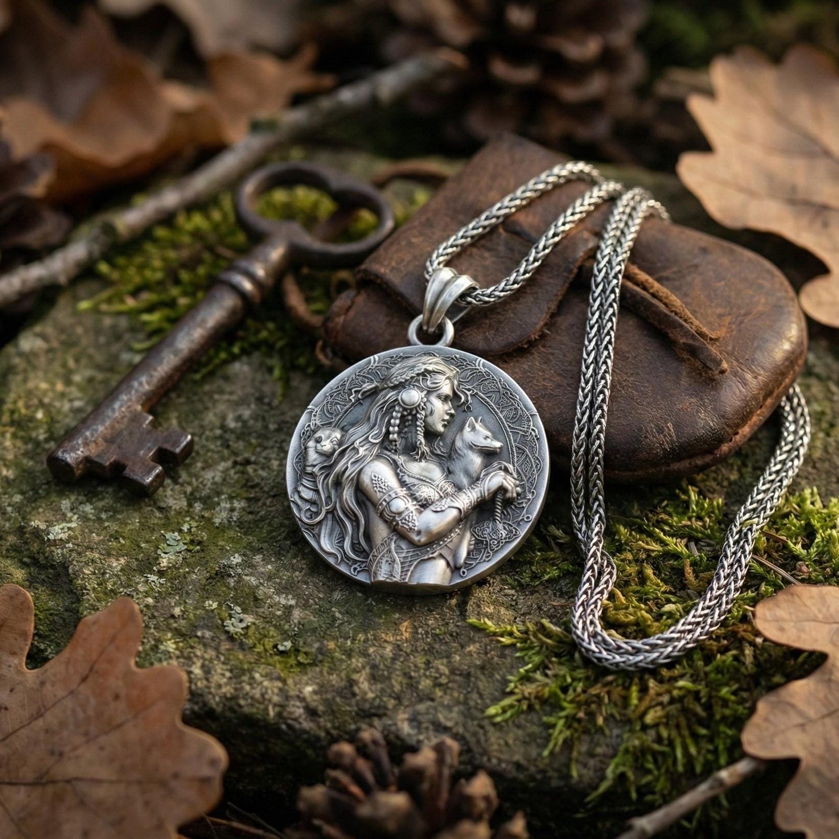 Freyja Tanrıçası Madalyon Kolye Ucu Oksitlenmiş Gümüş İskandinav Mitolojisi Temalı Takı