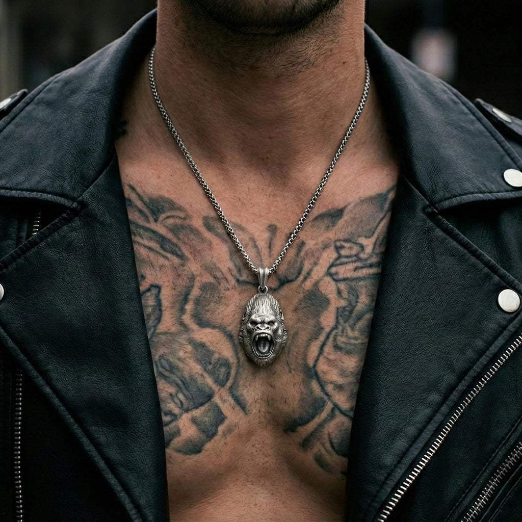 Oksitlenmiş Gümüş Goril Kafası Kolye