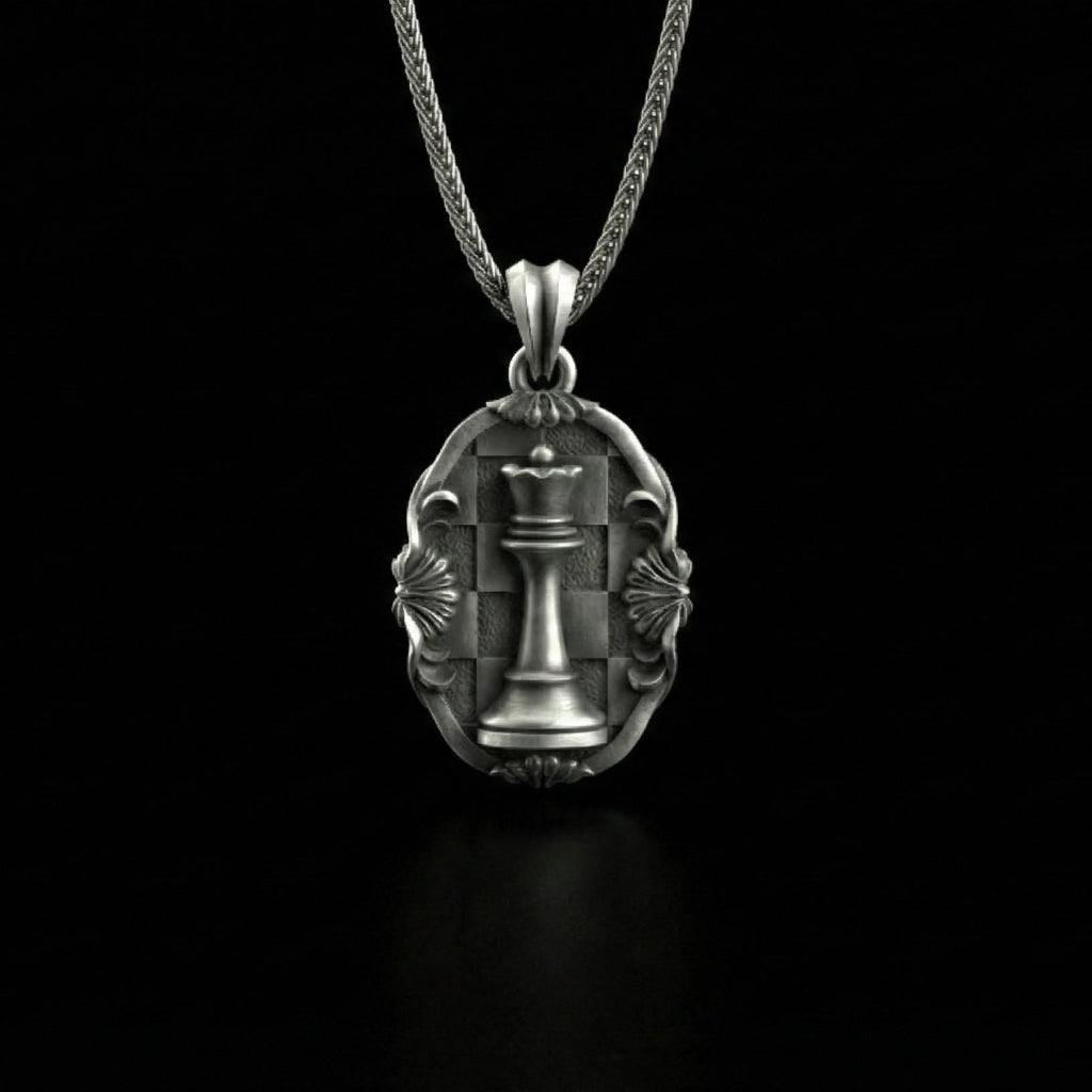 Antik Gümüş Satranç Vezir Kolye Ortaçağ Strateji Sembolü Takı