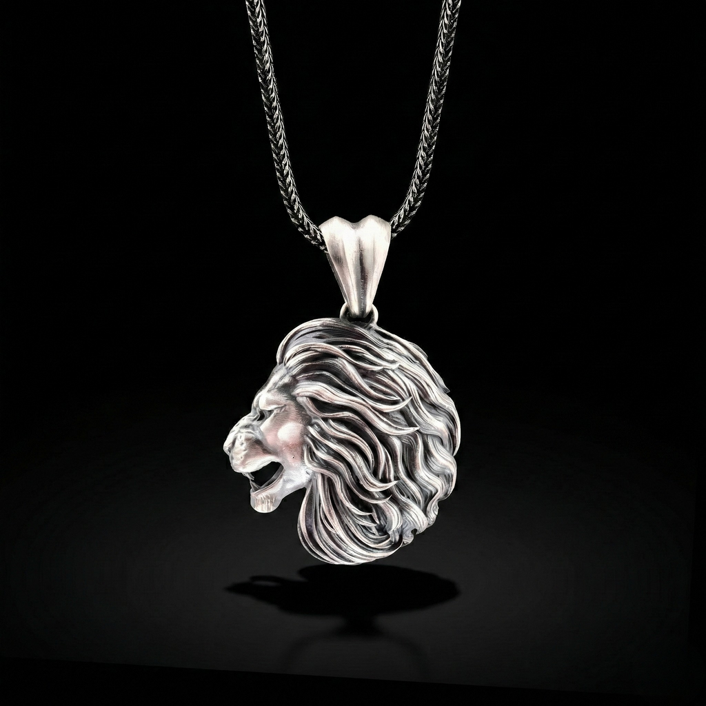 Aslan Kolye: Gotik Oksitli Gümüş - Erkekler İçin El Yapımı