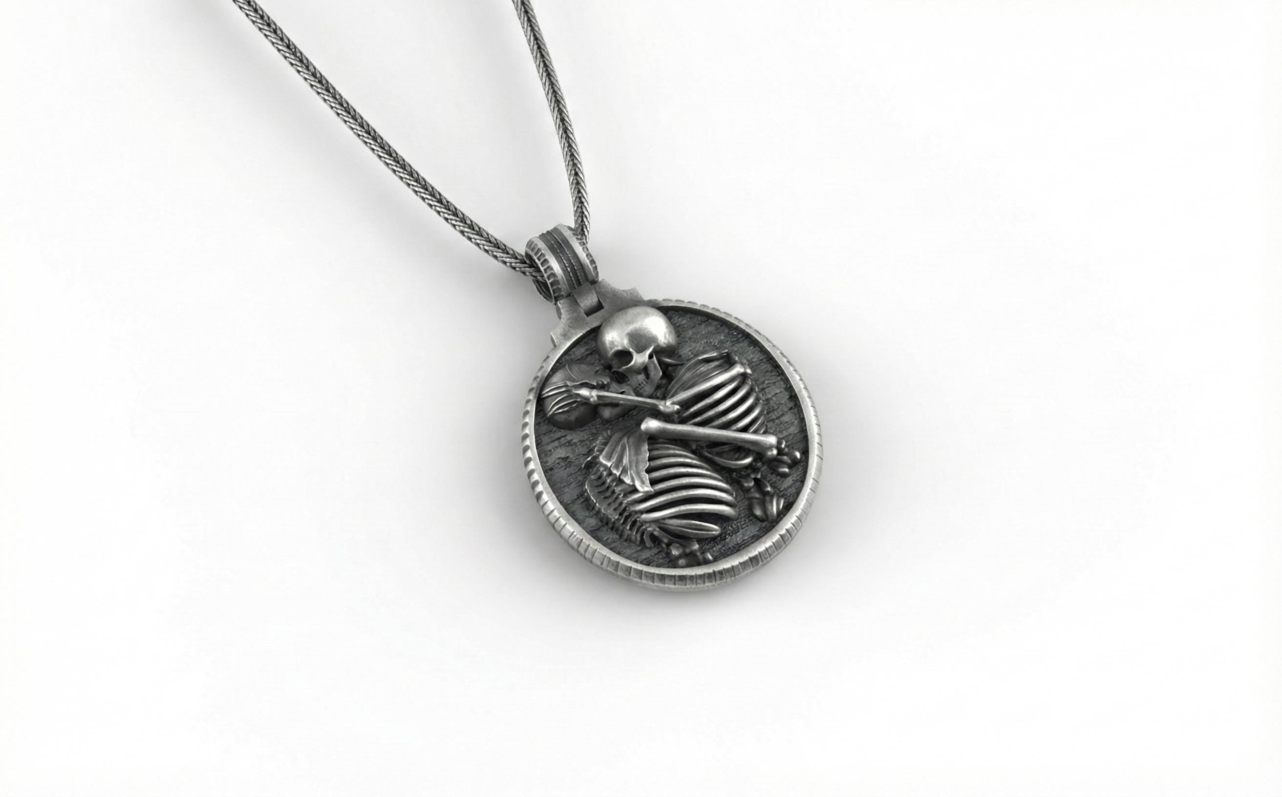 Gümüş Sarılan İskelet Çift Kolye Gotik Takı