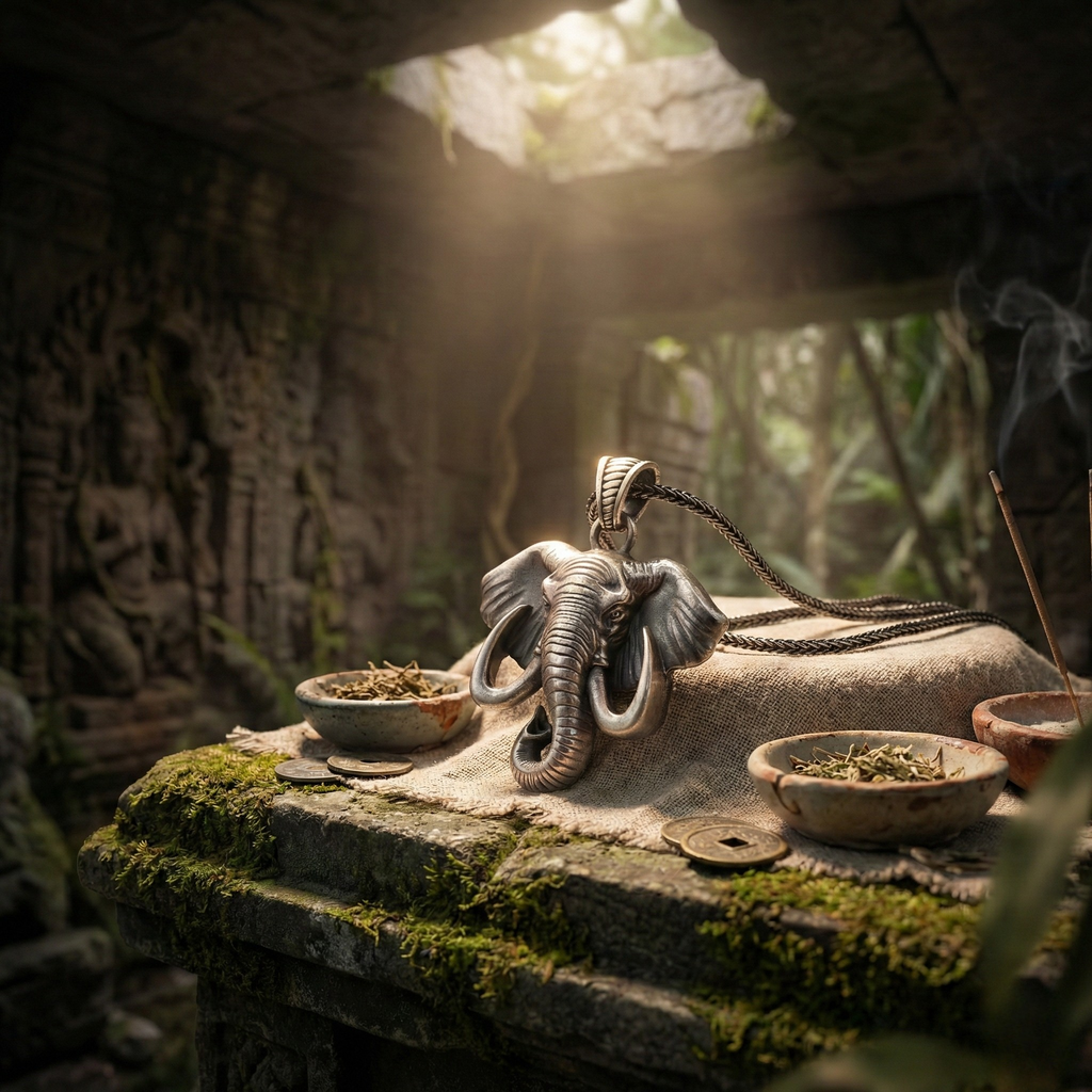 Fil Kolye Ucu: Oksitli Gümüş - El Yapımı Takı