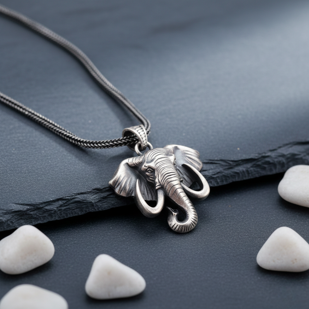 Fil Kolye Ucu: Oksitli Gümüş - El Yapımı Takı