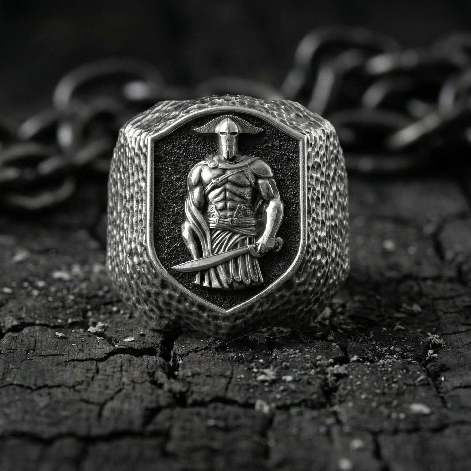 Gümüş Spartalı Savaşçı Yüzüğü – Gladyatör Mühür Yüzüğü