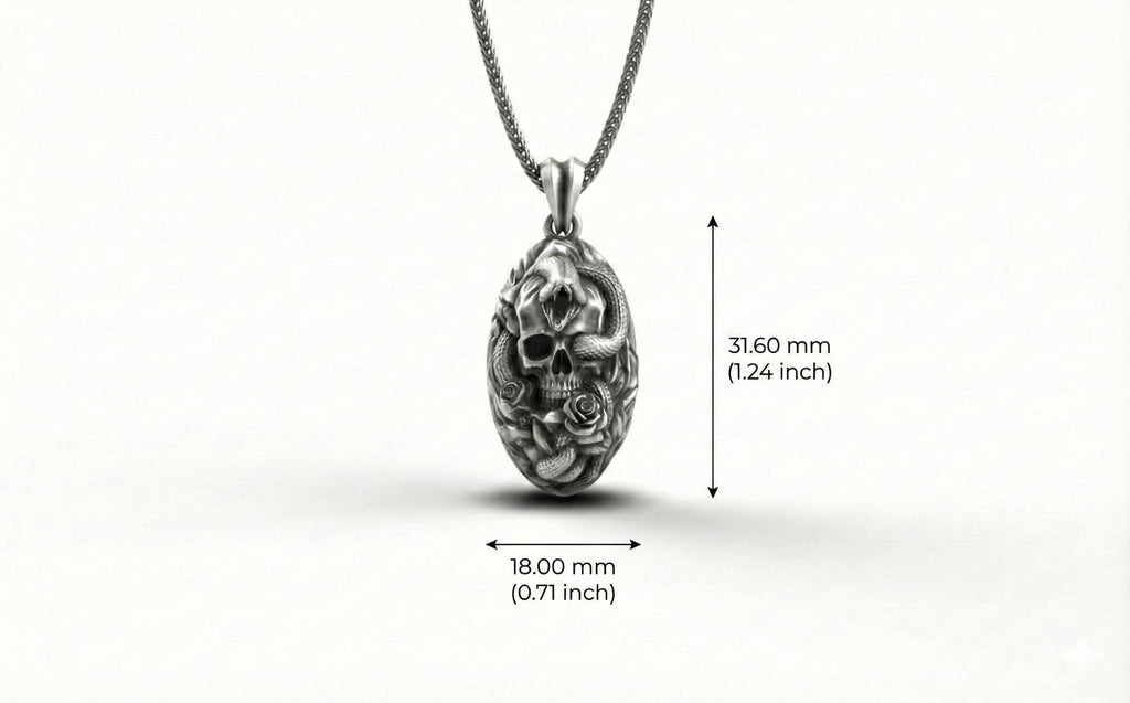 Gümüş Yılan Ve Kafatası Kolye Gotik Tak