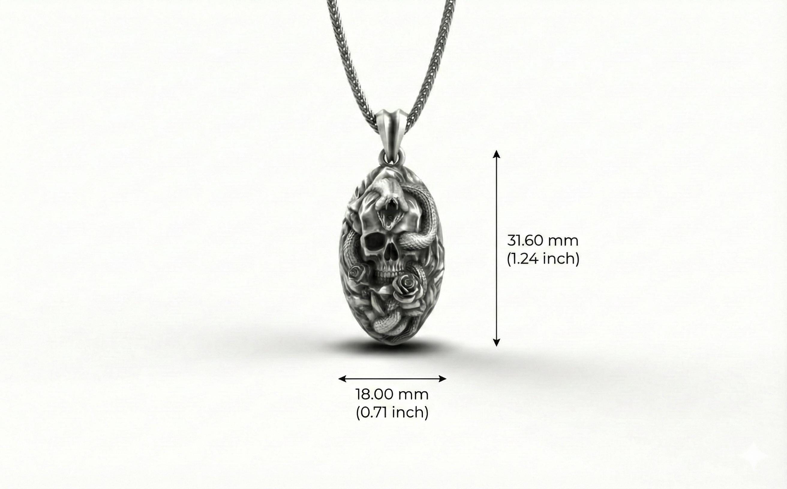 Gümüş Yılan Ve Kafatası Kolye Gotik Tak