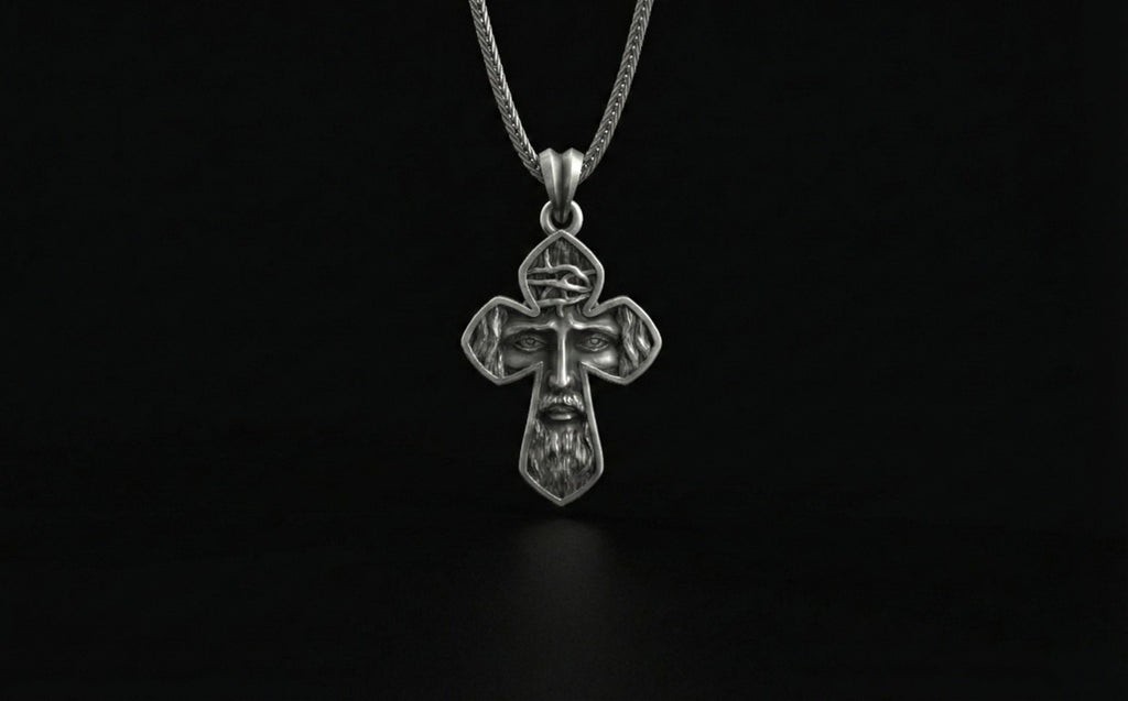 Gümüş İsa Yüzü Haç Kolye Ucu Hristiyan İnanç Takısı
