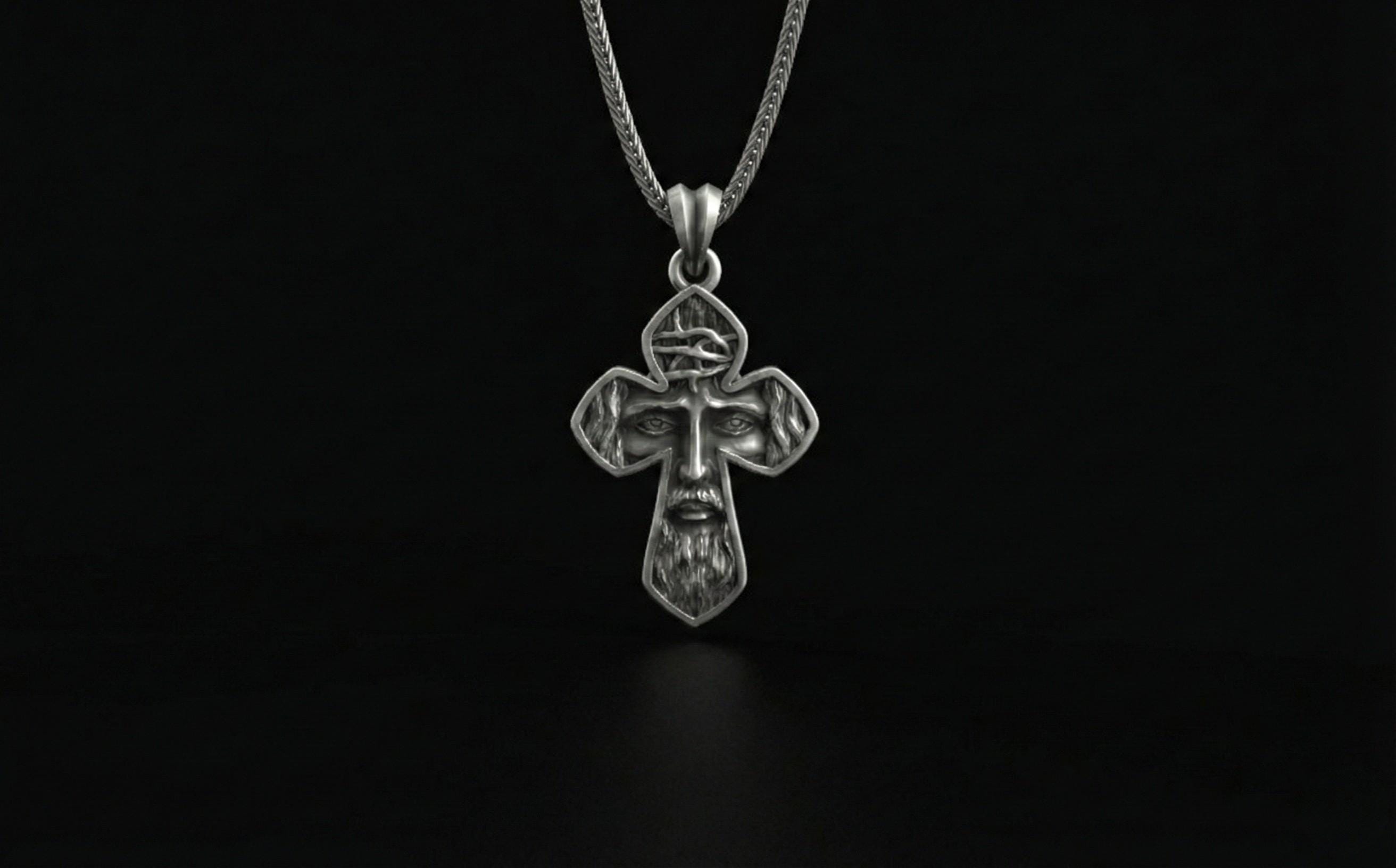 Gümüş İsa Yüzü Haç Kolye Ucu Hristiyan İnanç Takısı