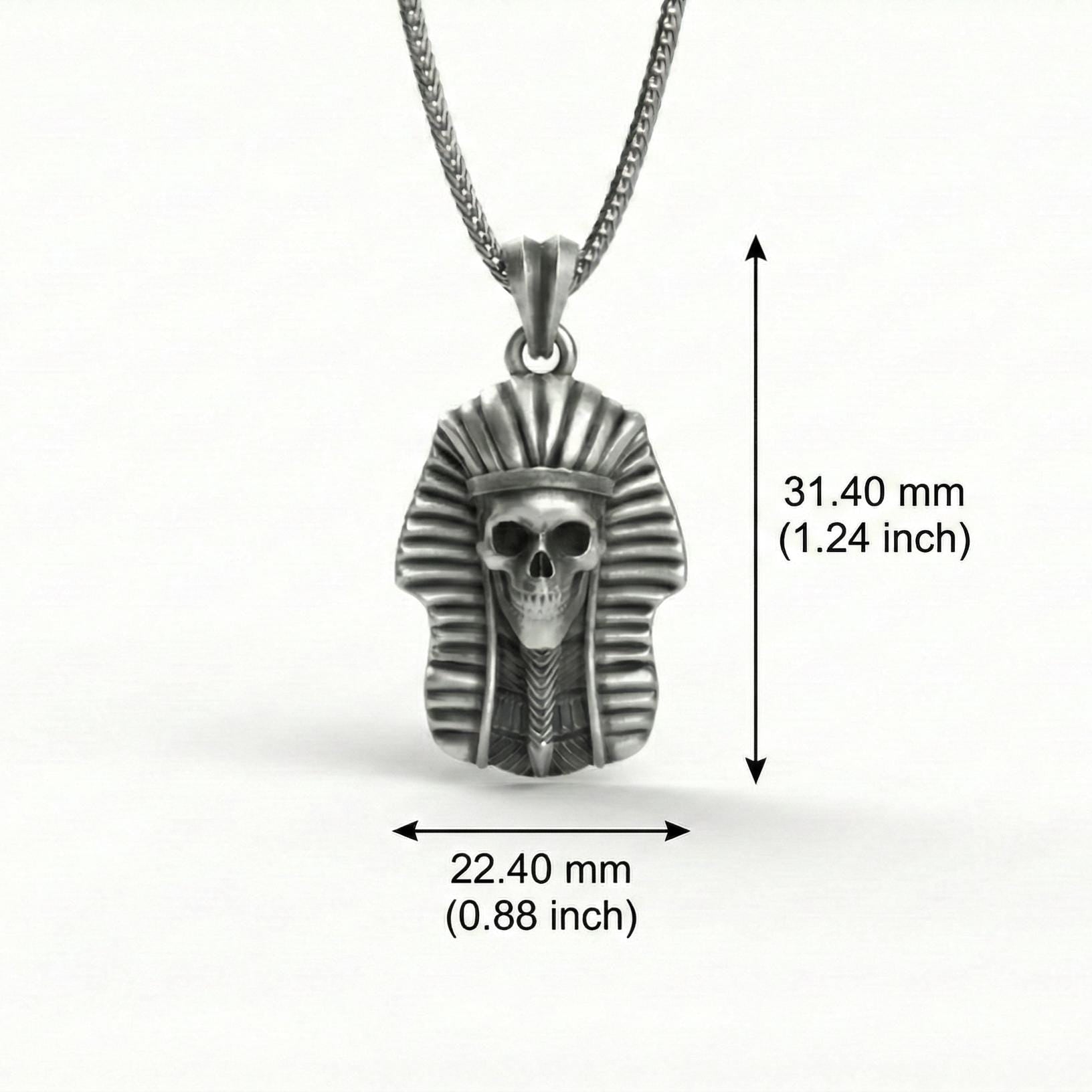 Mısır Firavunu Kafatası Kolye Ucu Oksitlenmiş Gümüş Mısır Mitolojisi Temalı Takı