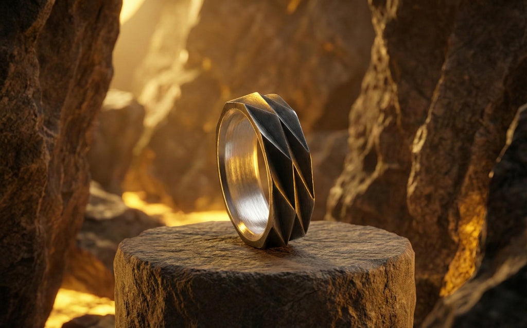 925 Ayar Gümüş Fasetli Yüzük – Unisex Geometrik Açılı Alyans