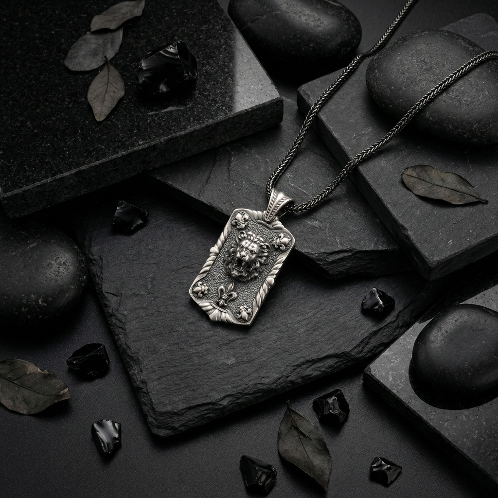 Aslan Kolye: El Yapımı Gotik Oksitli Gümüş Erkekler İçin