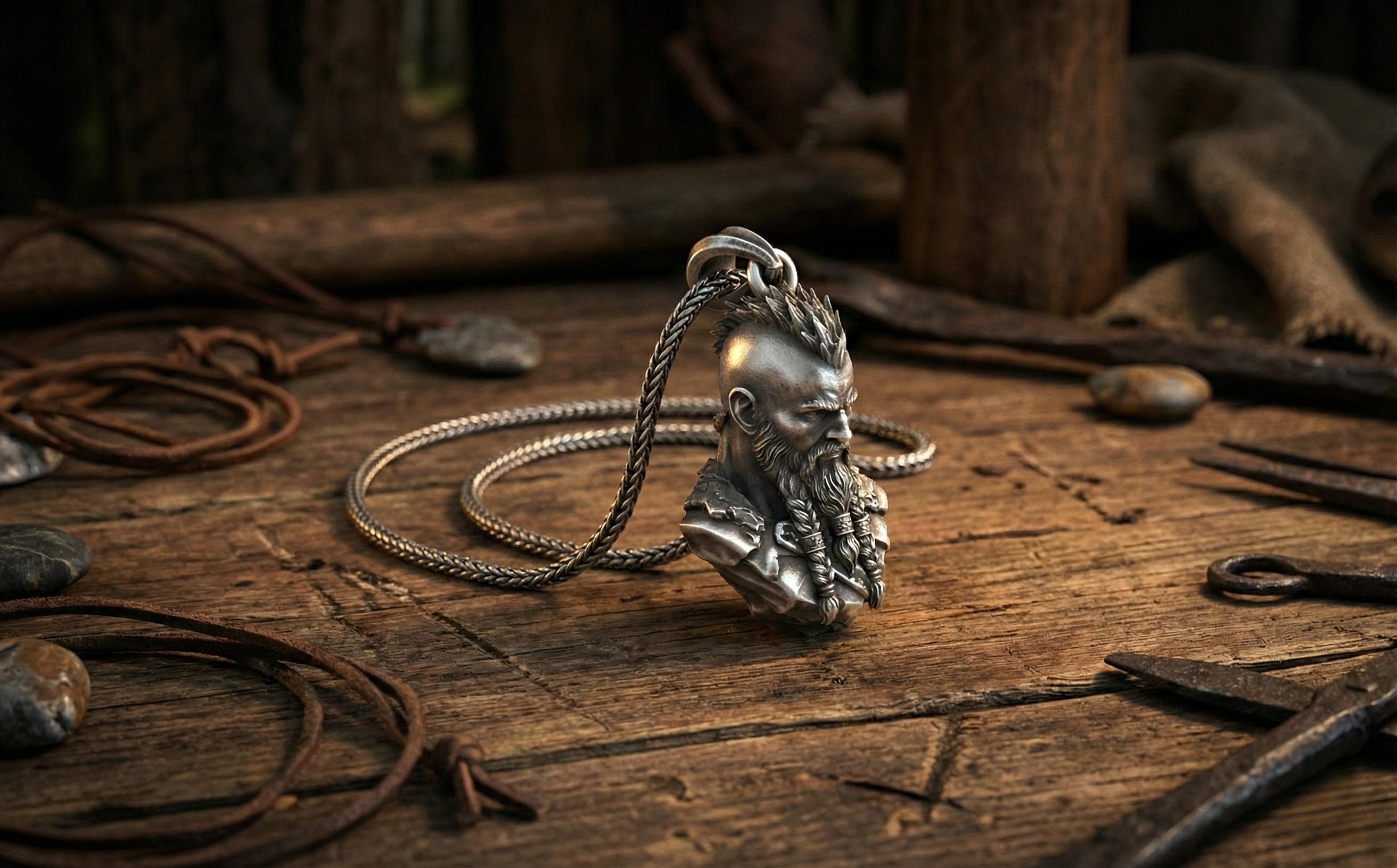 Ragnar Lodbrok Viking Kolye Ucu Gümüş İskandinav Savaşçı Takısı