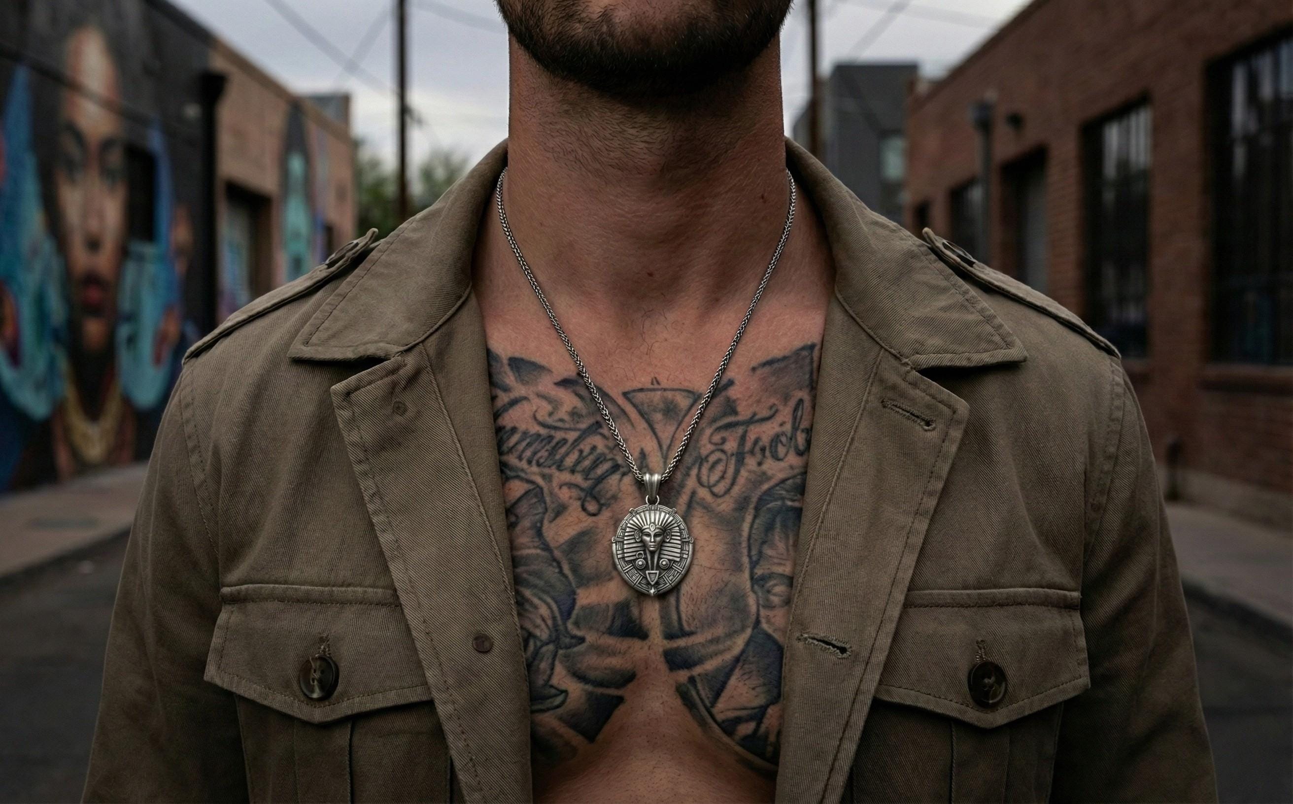 Gümüş Mısır Firavunu Kolye Antik Sembol Madalyon Takı