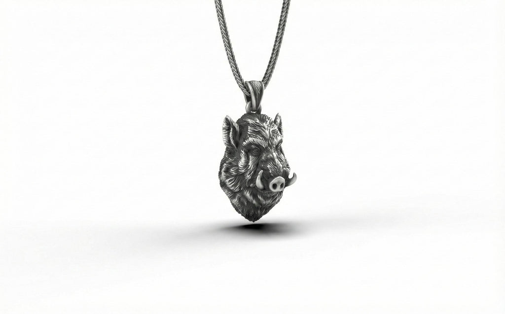 Yaban Domuzu Kolye Gümüş Hayvan Takısı