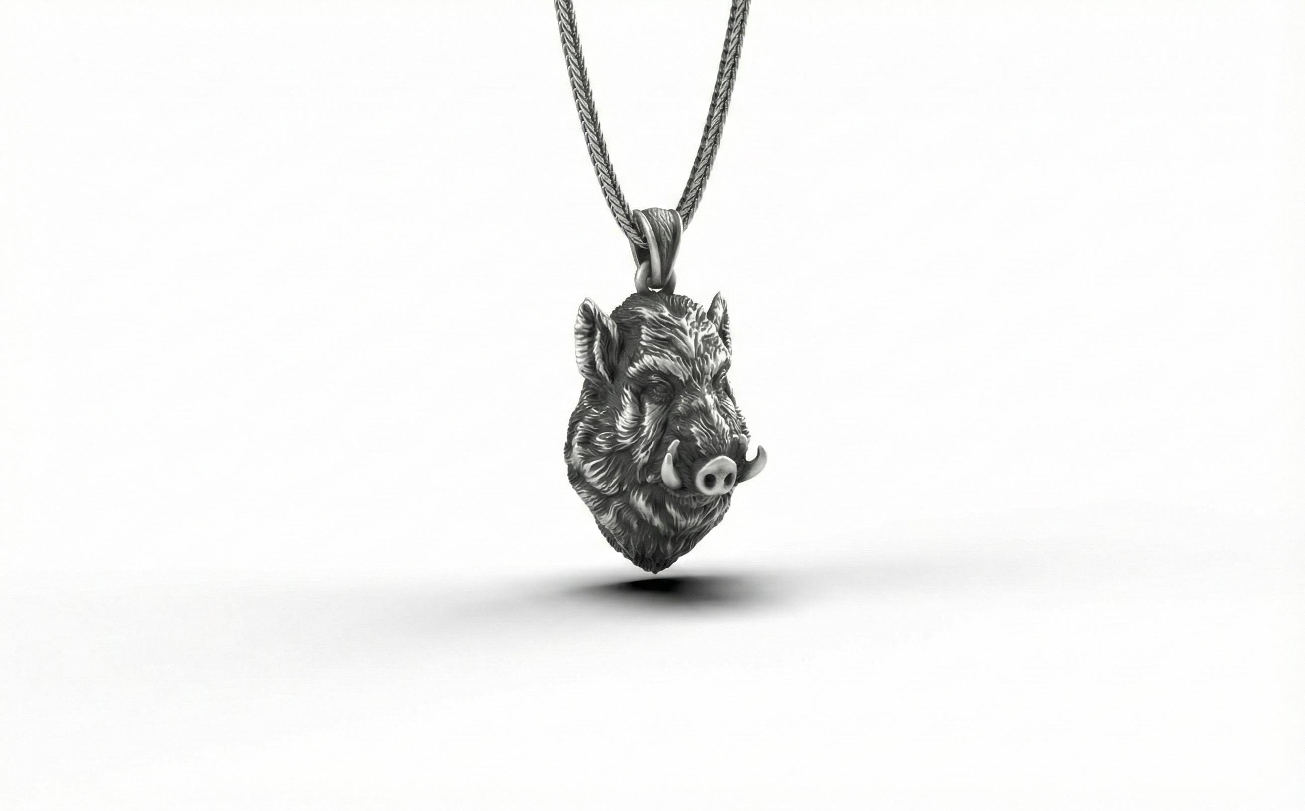 Yaban Domuzu Kolye Gümüş Hayvan Takısı