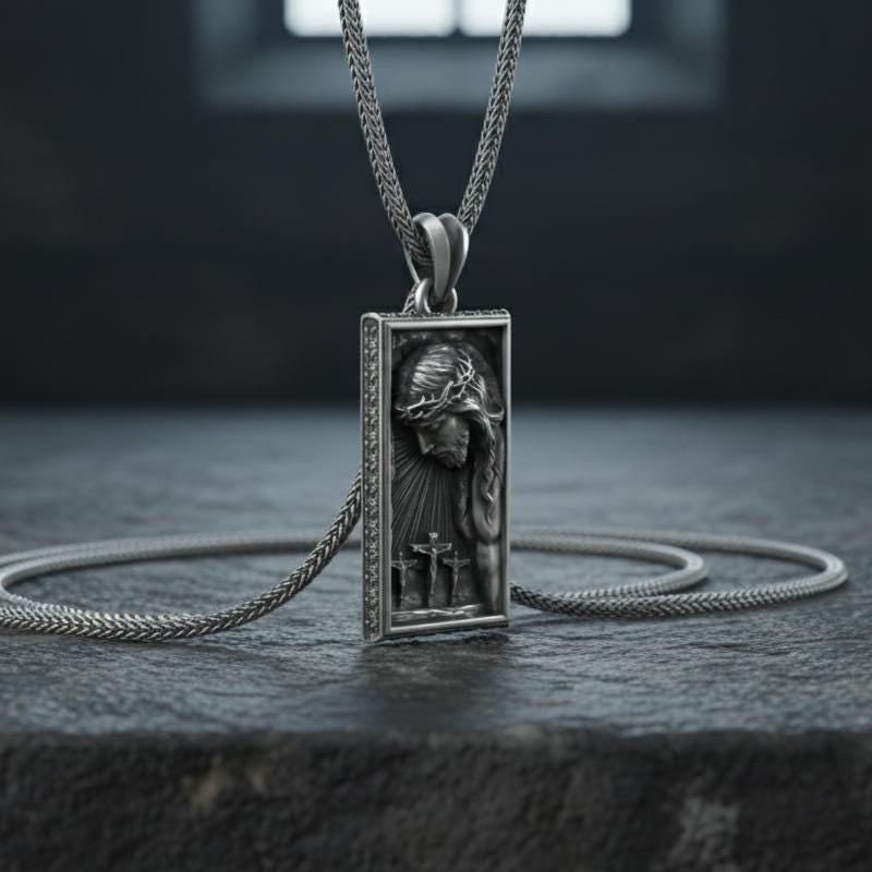 İsa Mesih Kolye Ucu, Oksitlenmiş Gümüş, Dini Takı