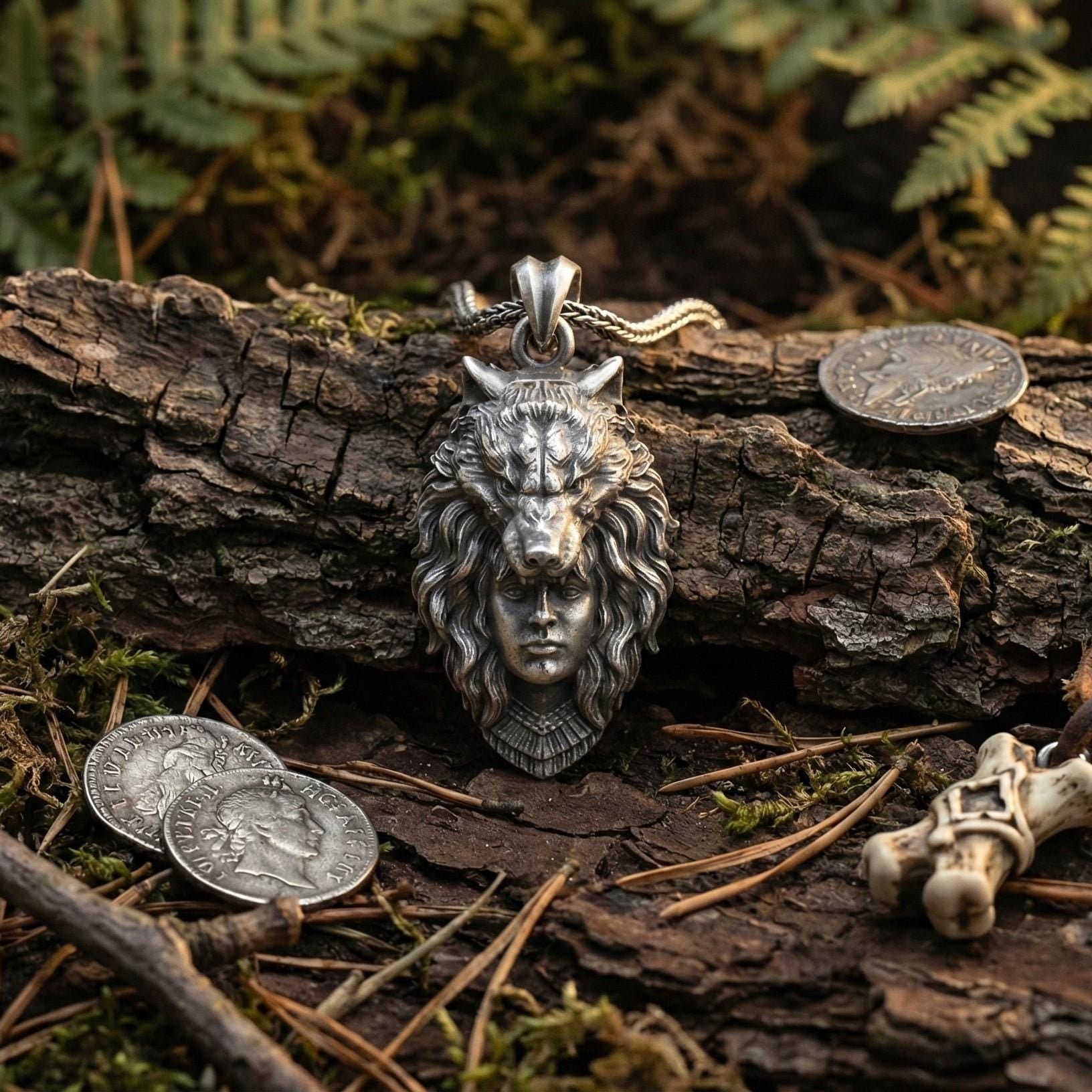 Ulfhednar Kurt Savaşçısı Kolye Ucu Oksitlenmiş Gümüş İskandinav Temalı Kolye