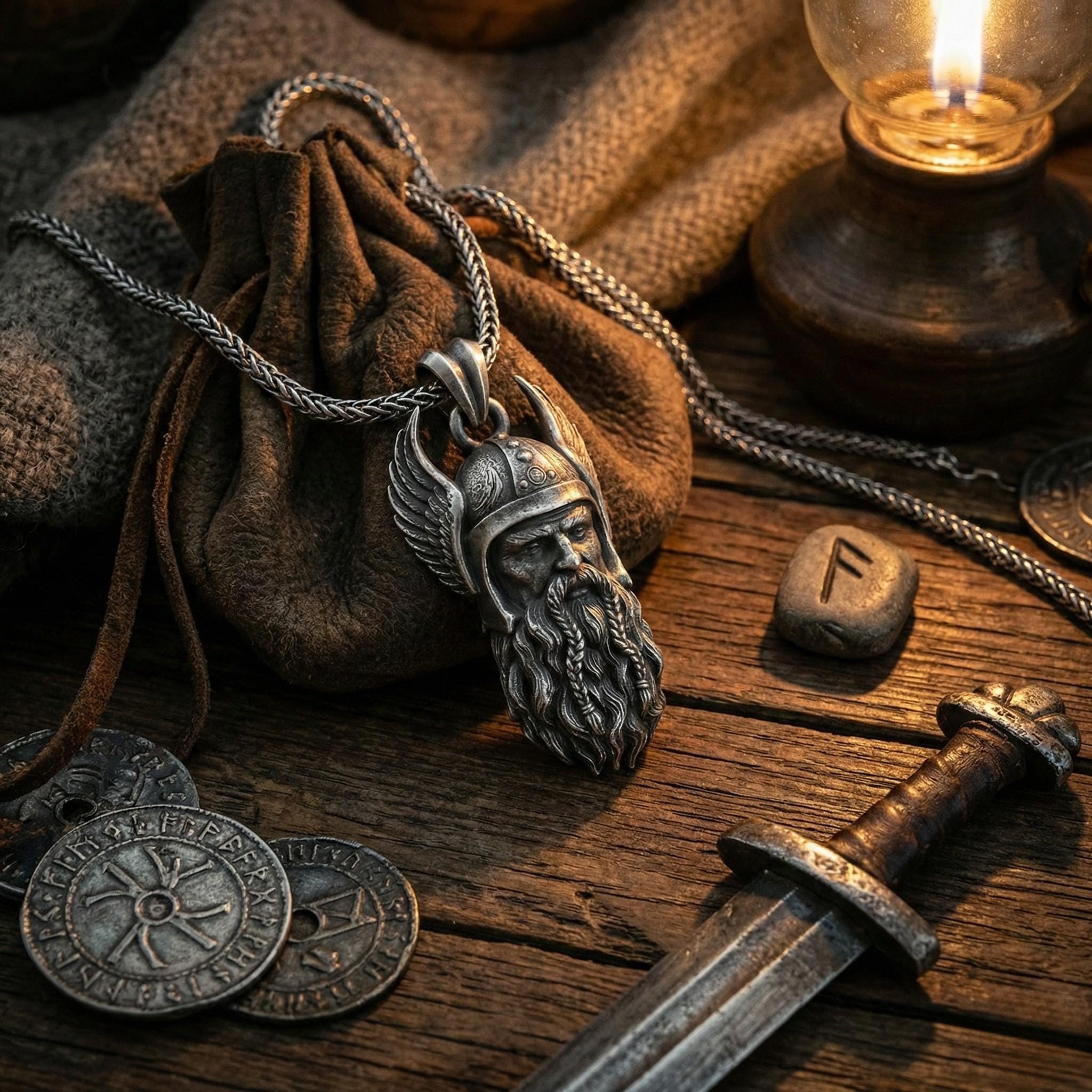 Viking Odin Kolye Ucu Oksitlenmiş Gümüş İskandinav Mitolojisi Temalı Takı