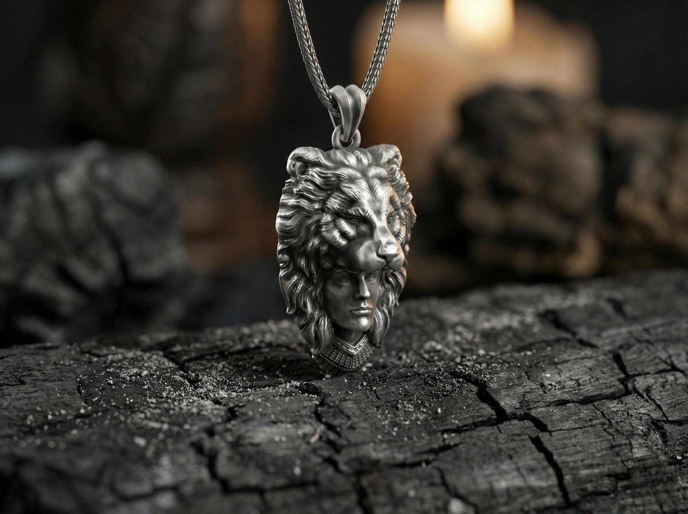 Aslan Başı Takan Avcı Kolye Gümüş Savaşçı Temalı Takı