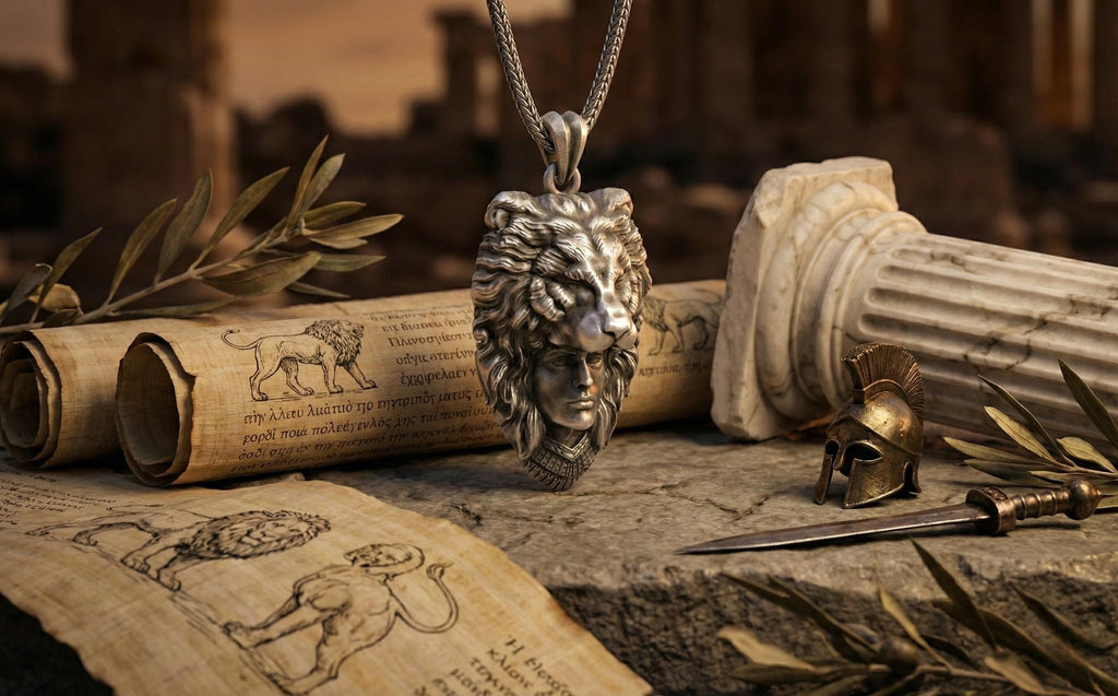 Aslan Başı Takan Avcı Kolye Gümüş Savaşçı Temalı Takı