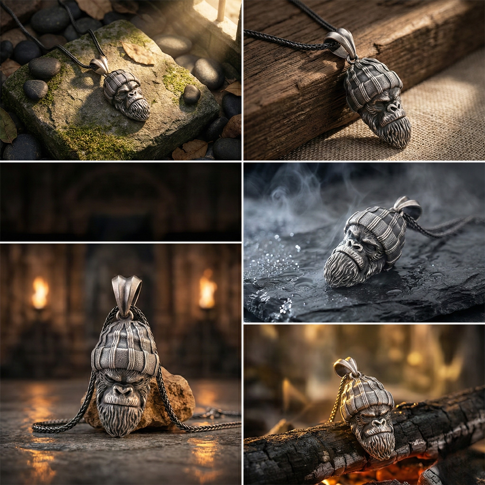 925 Ayar Gümüş Goril Kolye: El Yapımı Oksitli Erkek Kolyesi