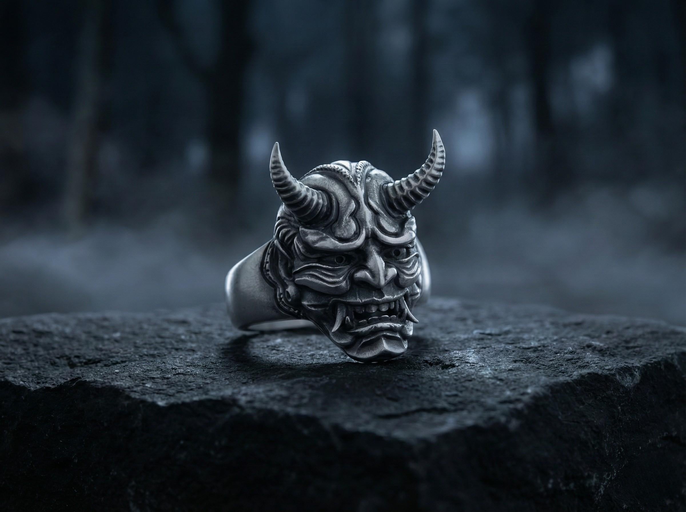 Oni Şeytan Yüzüğü – 925 Gümüş Japon Maskesi Takısı