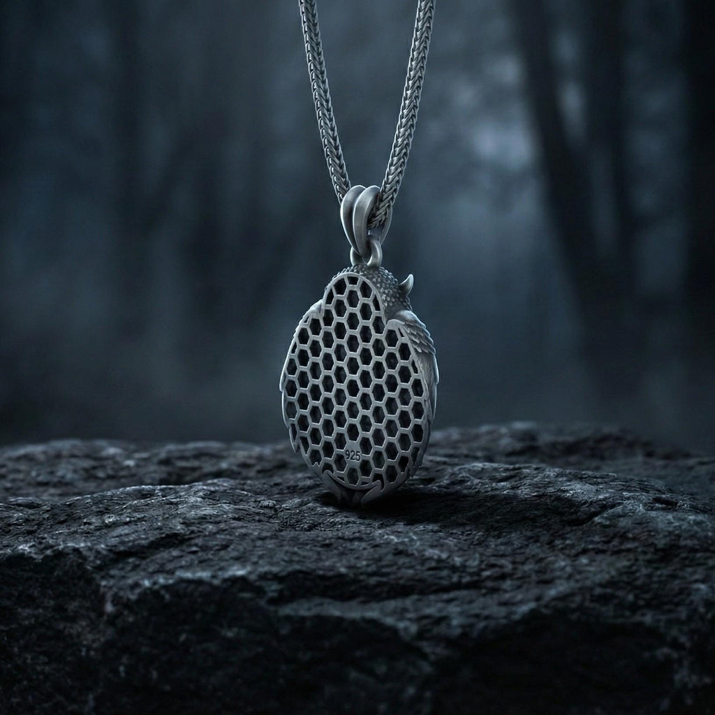 Baykuş Kafatası Kolye Ucu, Oksitlenmiş Gümüş, Gotik Bilgelik Temalı Takı