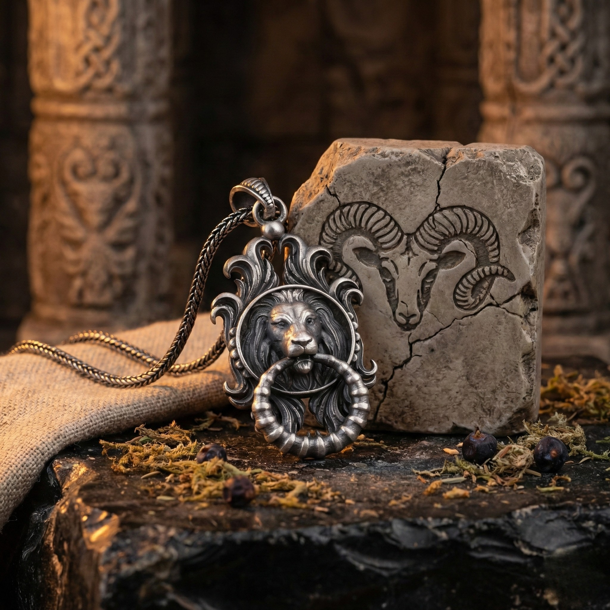 Gotik Aslan Kolye - El Yapımı Oksitli 925 Ayar Gümüş