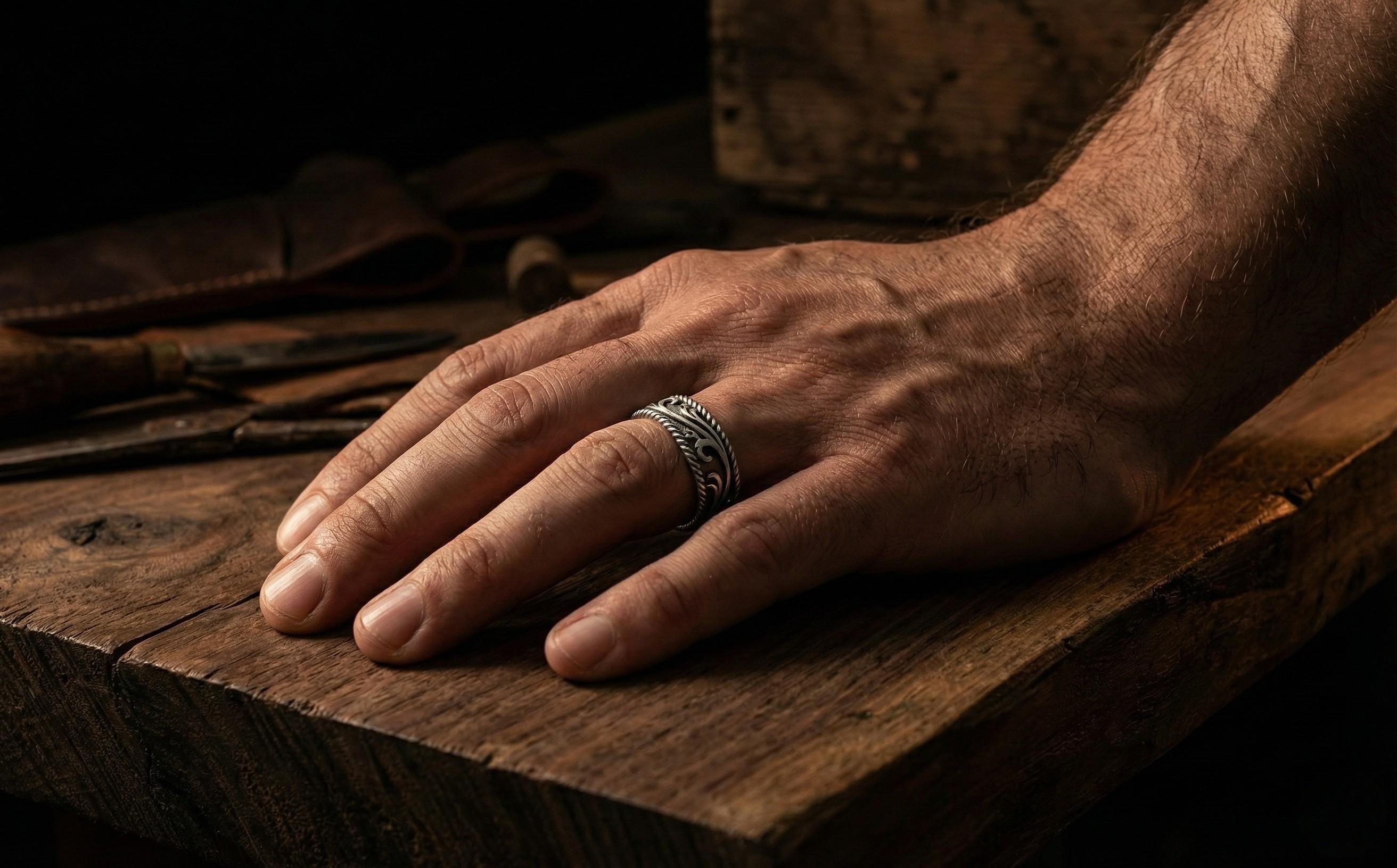 Oyma Sarmaşık Tasarımlı Gümüş Çift Yüzükleri