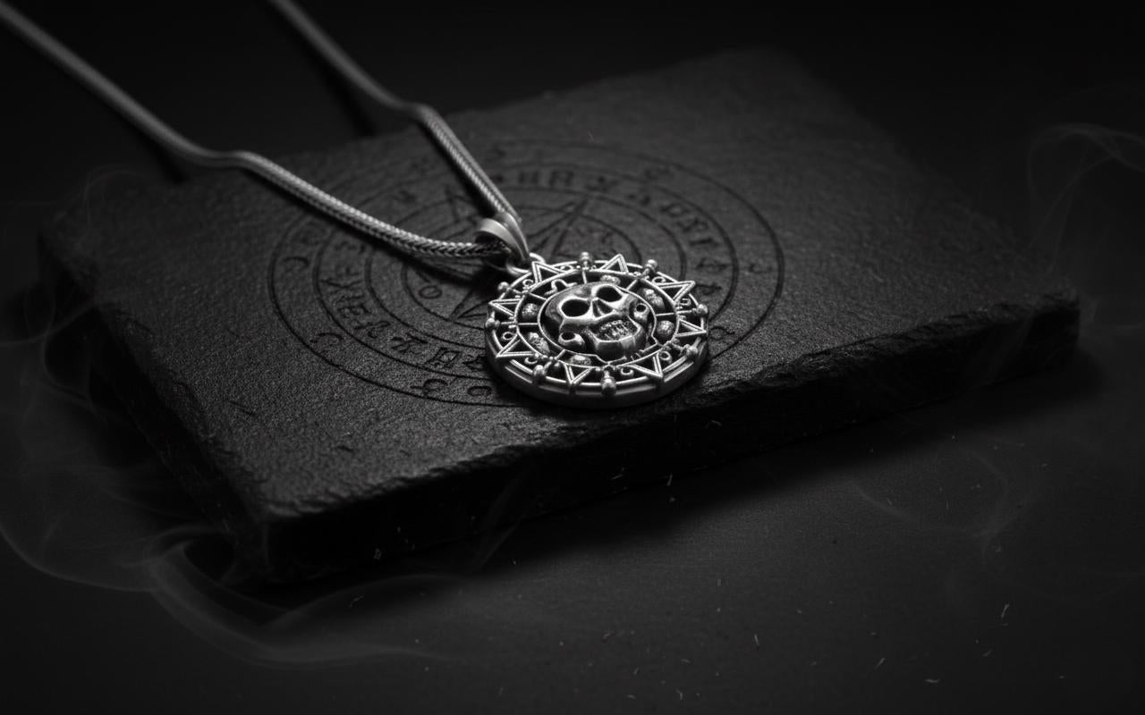 Gotik Kafatası Kolye Ucu Gümüş Gizemli Madalyon