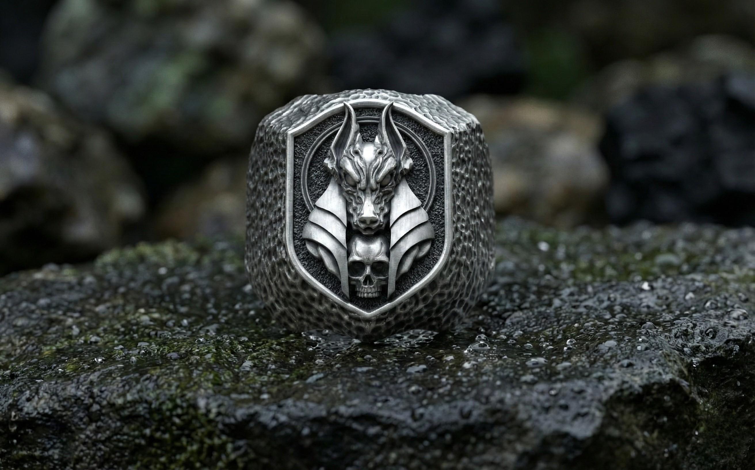 Anubis Yüzüğü – Gümüş Mısır Ölüm Tanrısı Takısı