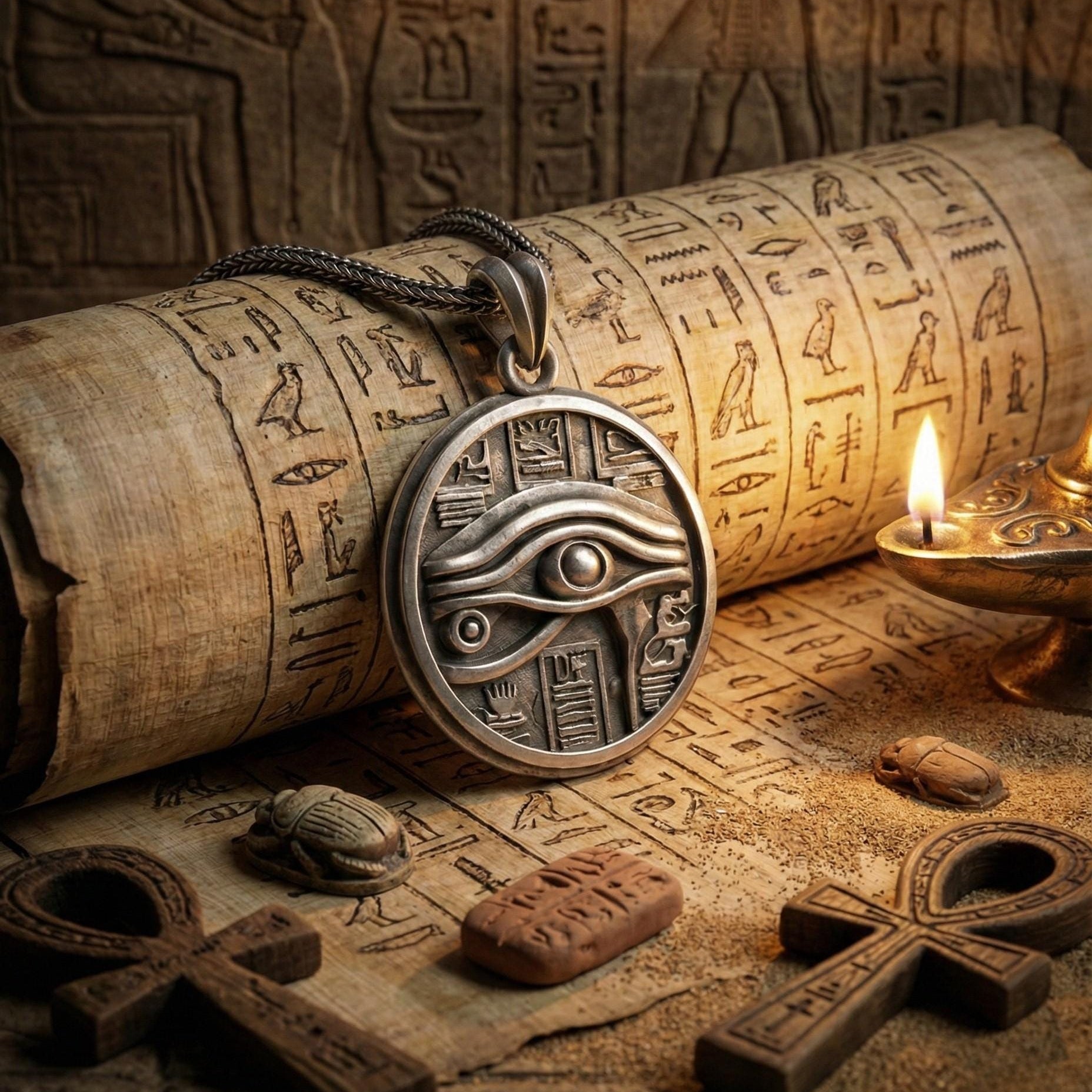 Horus'un Gözü Gümüş Kolye Antik Mısır Mitolojisi Takısı