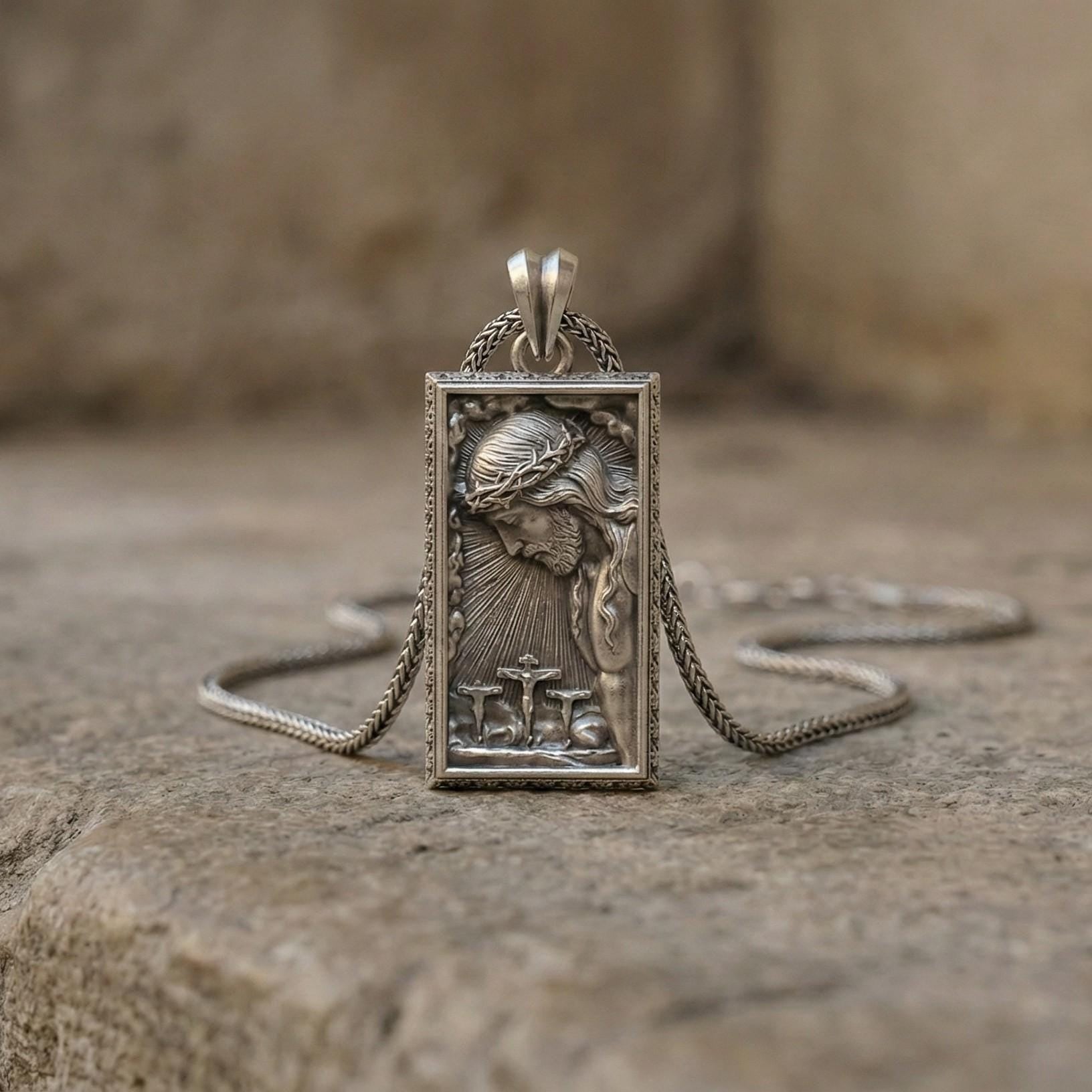 İsa Mesih Kolye Ucu, Oksitlenmiş Gümüş, Dini Takı