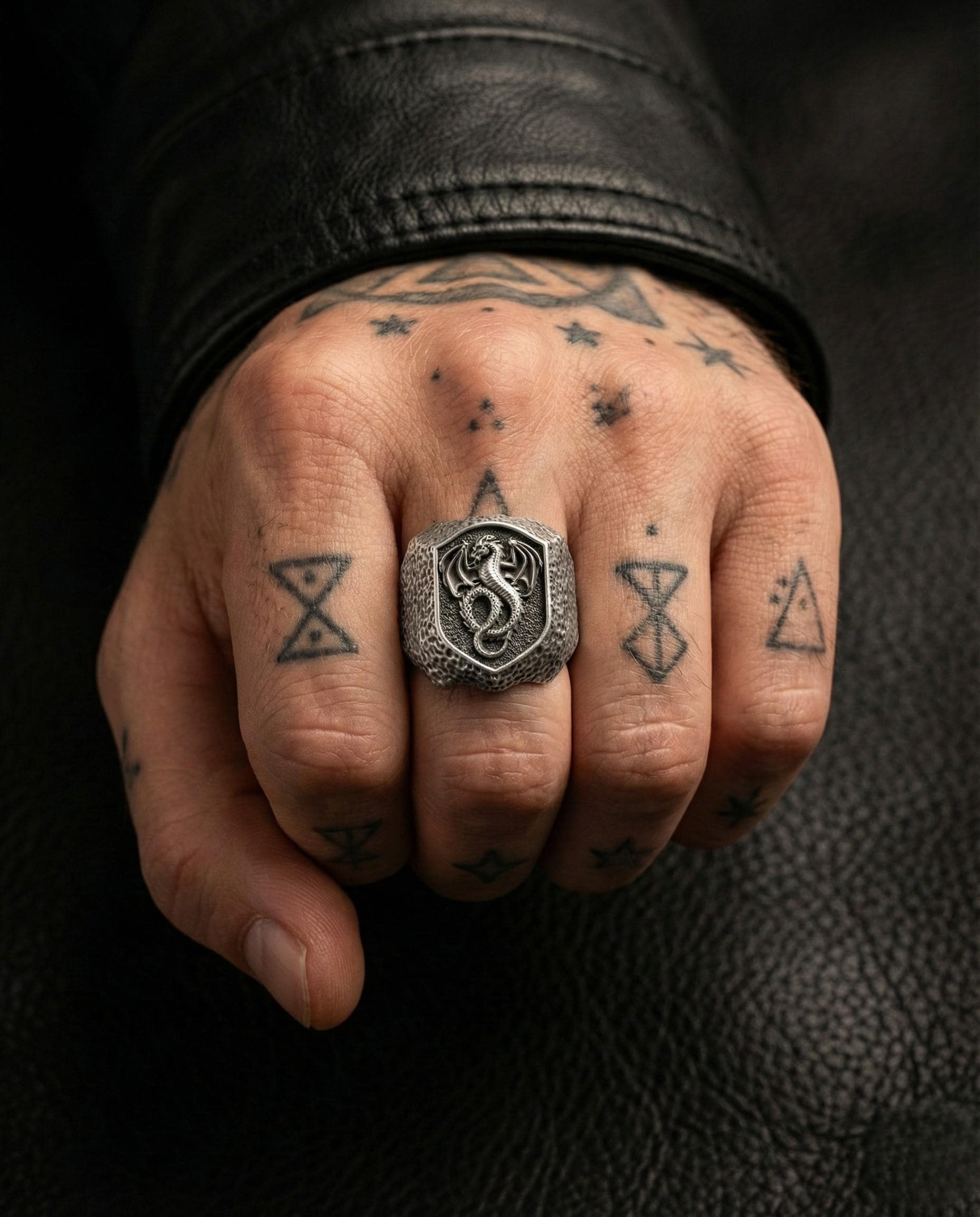 Gümüş Ejderha Yüzük –  Ortaçağ Kalkan Arması Yüzüğü