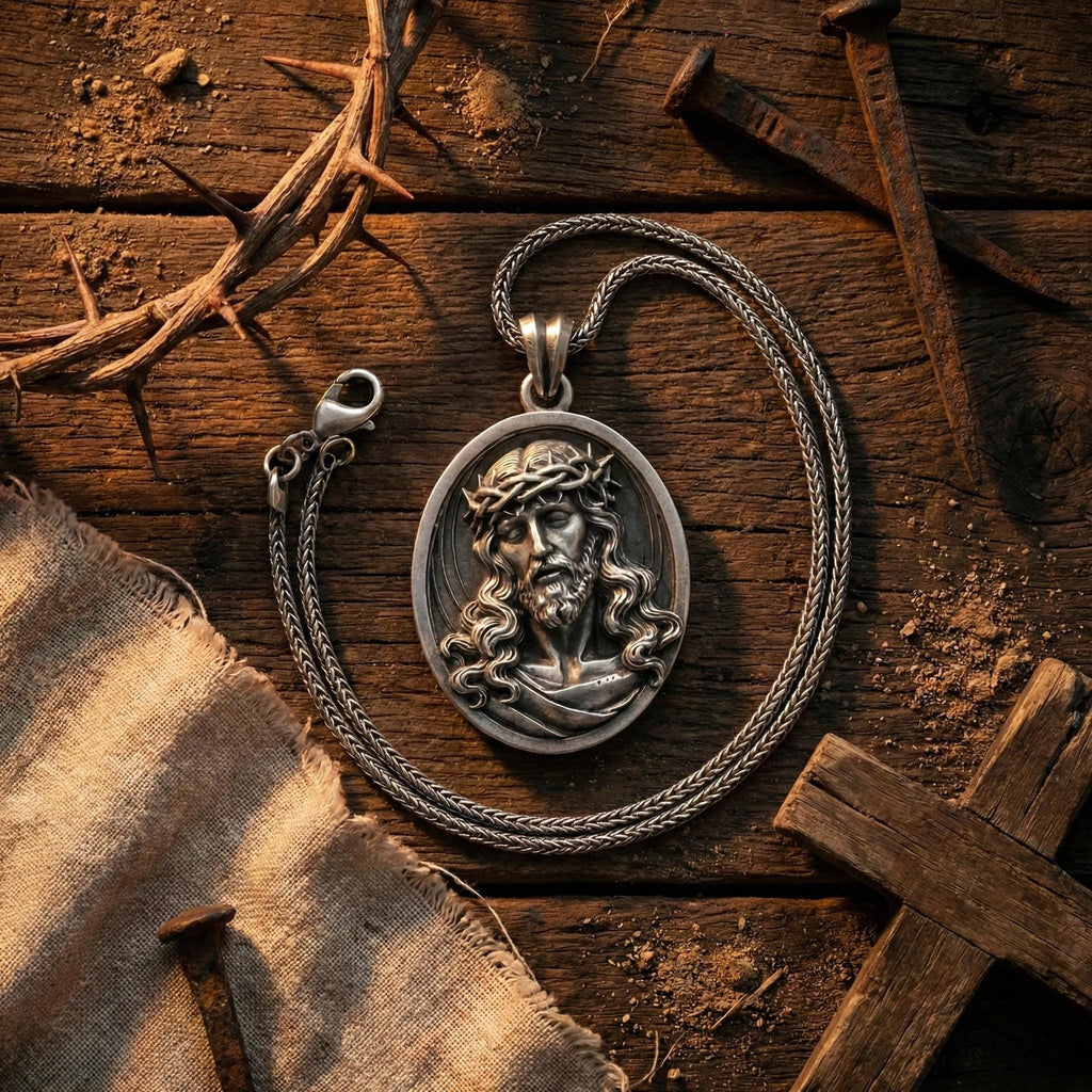 Gümüş İsa Mesih Madalyon Kolye Hristiyan Dini Takı