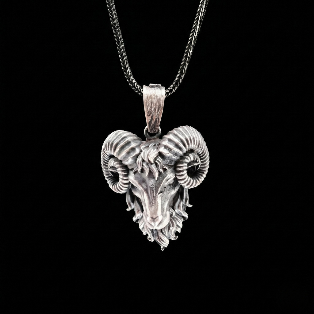 925 Ayar Gümüş Koç Kolye - Oksitli El Yapımı Gotik Kolye