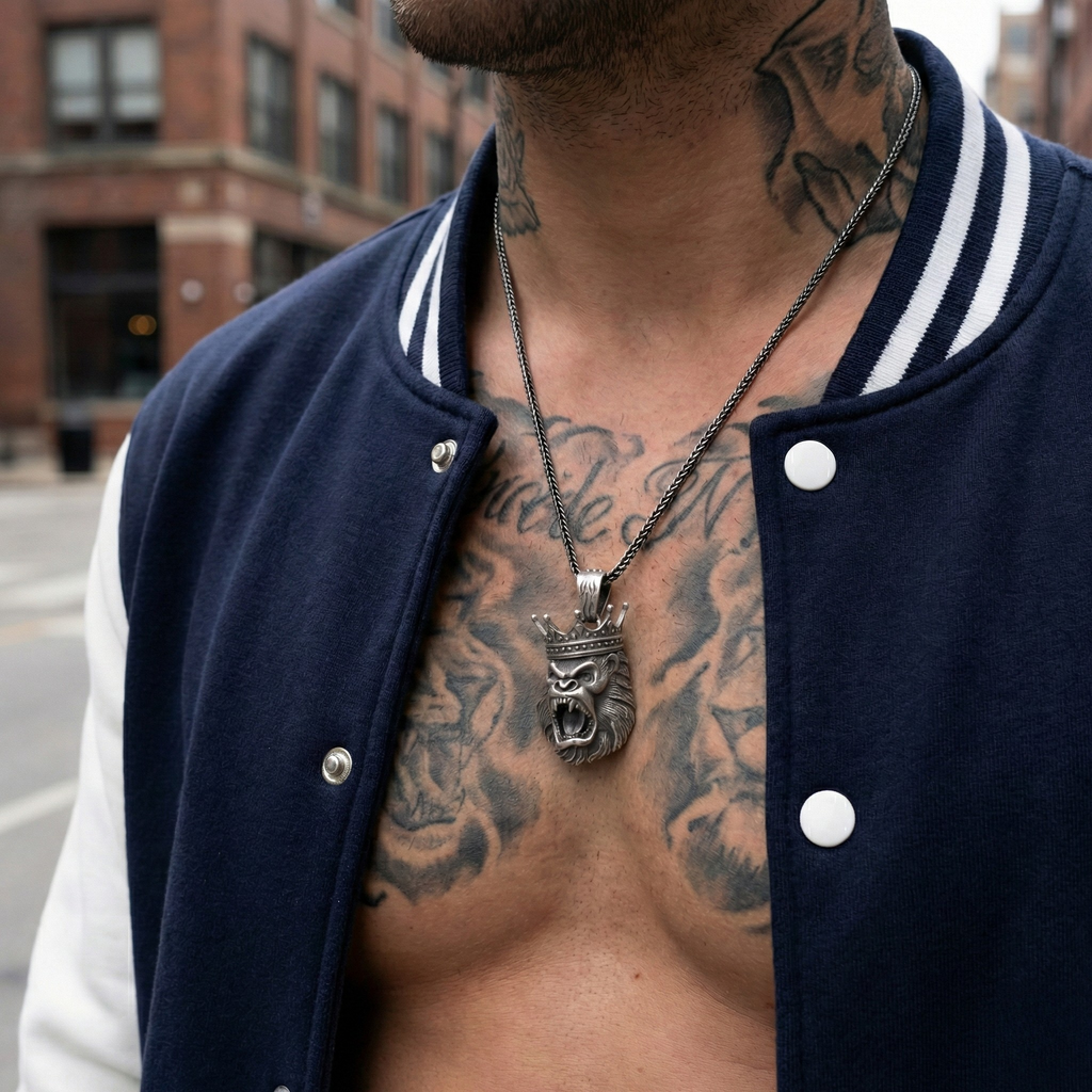 Goril Kolye: El Yapımı Oksitli 925 Ayar Gümüş Erkek Takısı