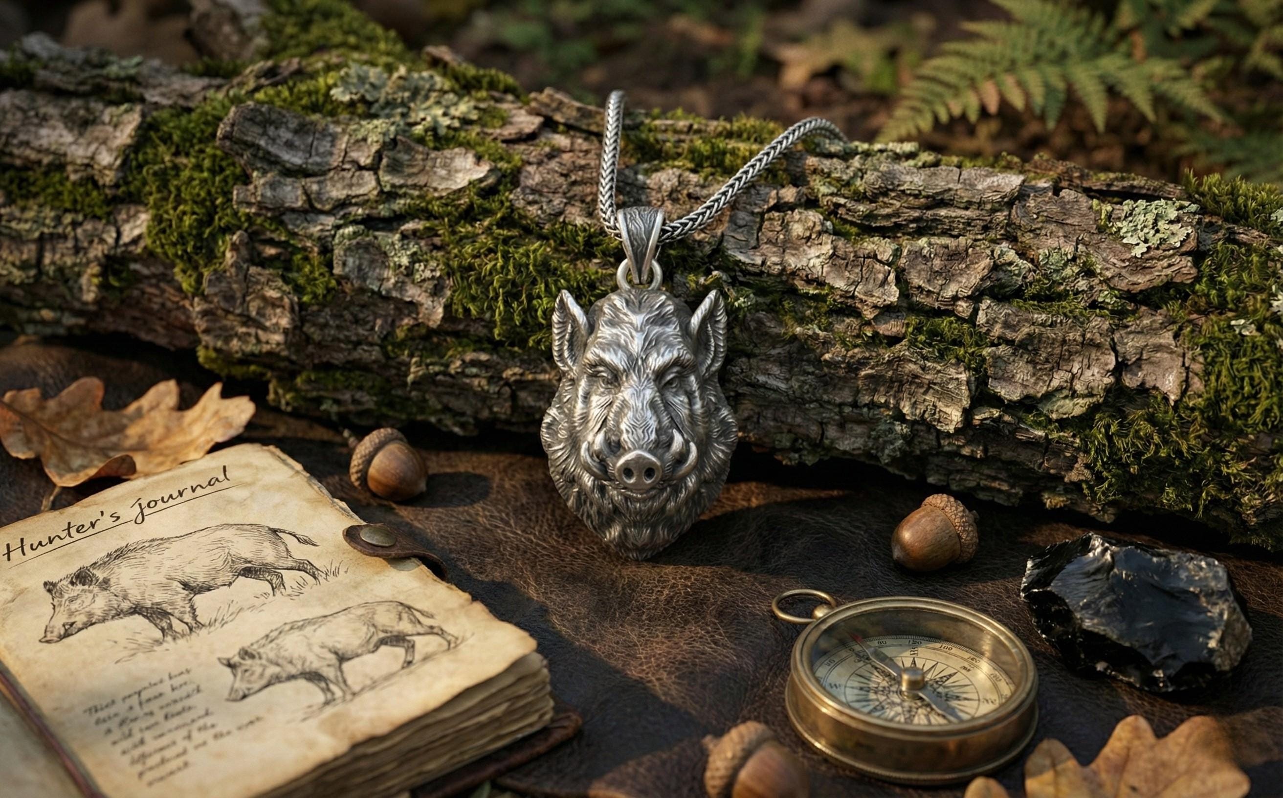 Yaban Domuzu Kolye Gümüş Hayvan Takısı