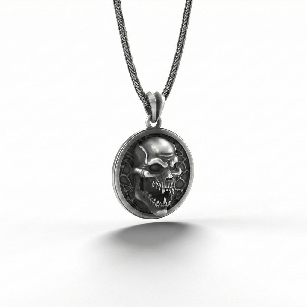 Canavar Kafası Kolye Oksitlenmiş Gümüş Korku Temalı Takı