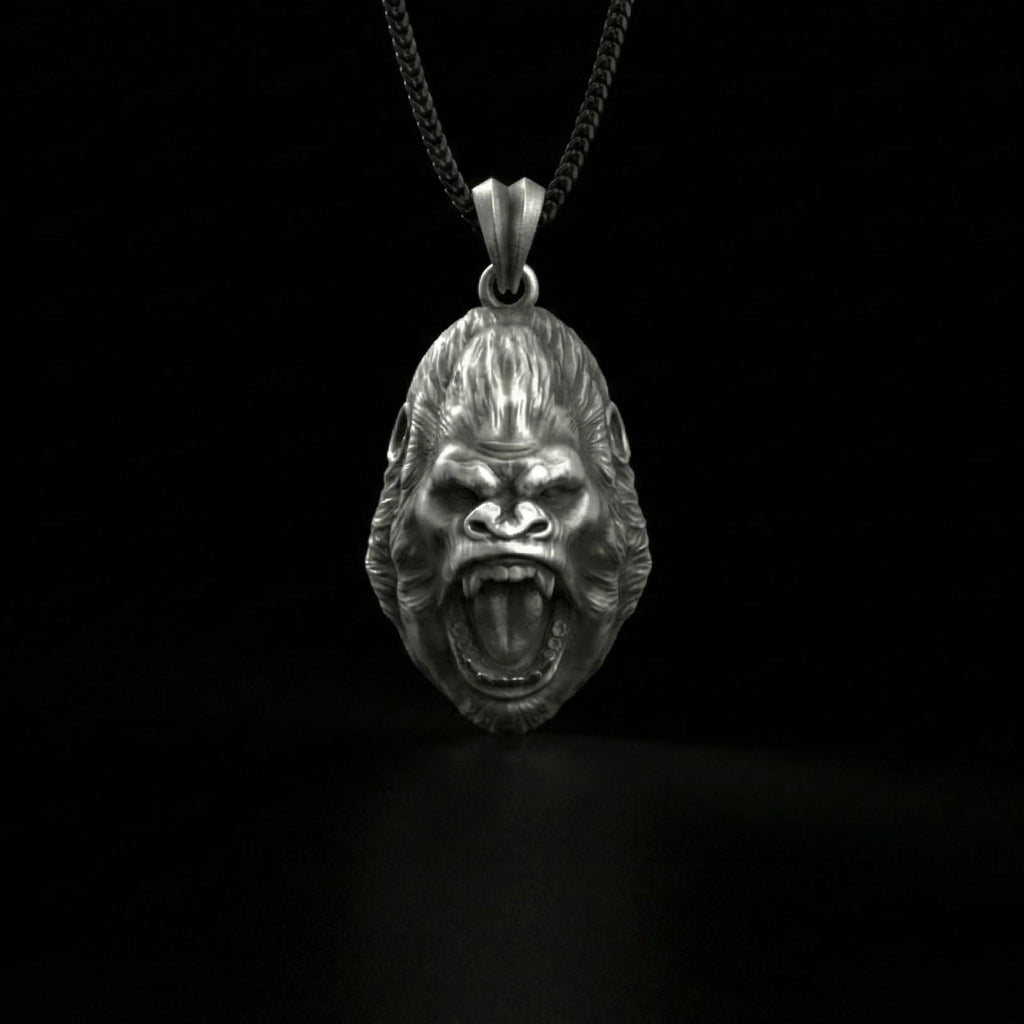 Oksitlenmiş Gümüş Goril Kafası Kolye