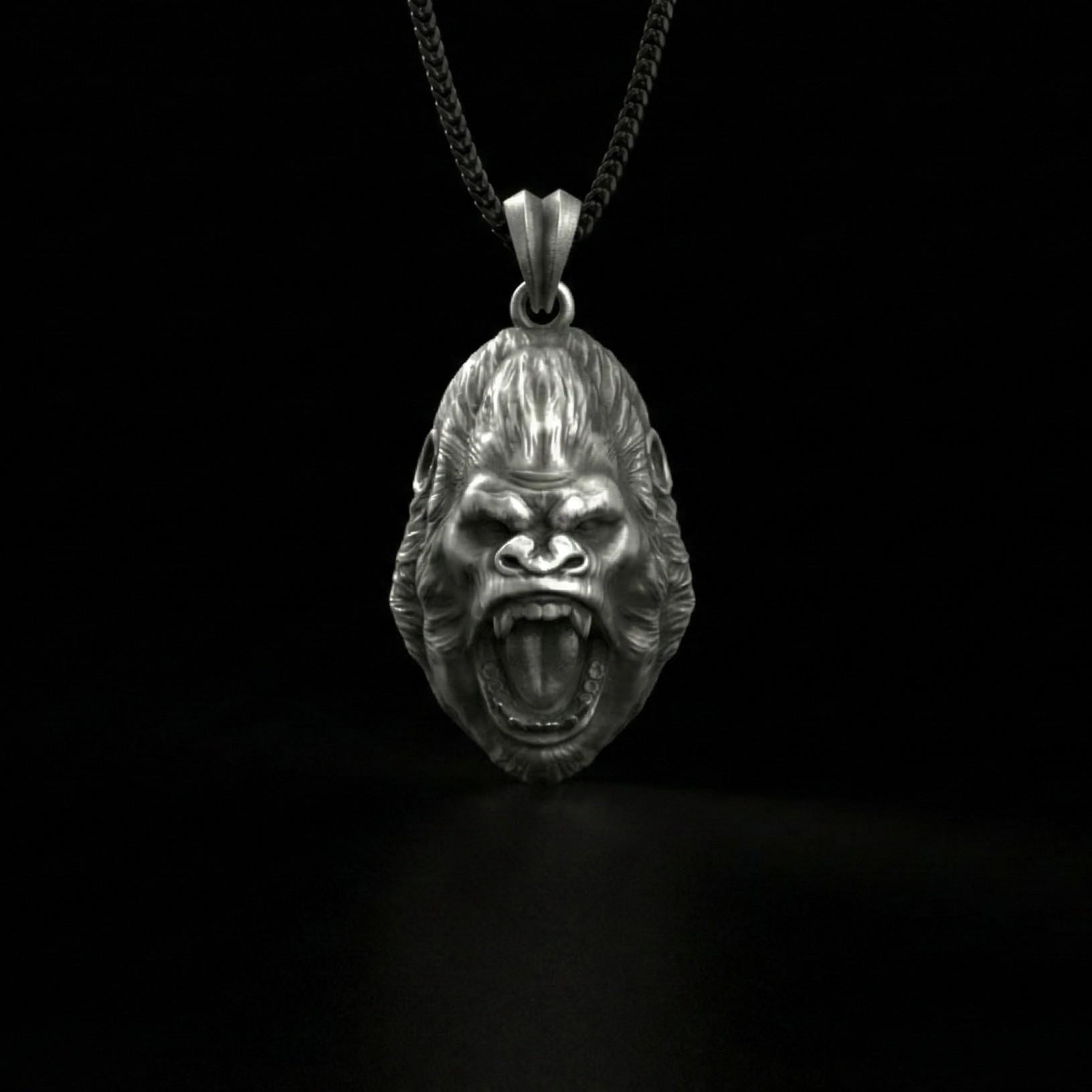 Oksitlenmiş Gümüş Goril Kafası Kolye