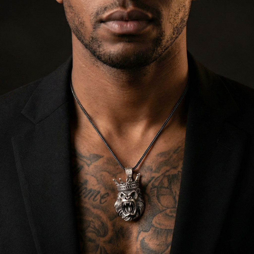 Goril Kolye: El Yapımı Oksitli 925 Ayar Gümüş Erkek Takısı