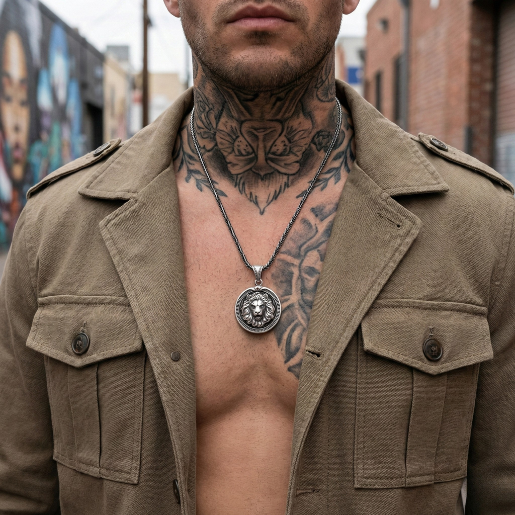 Aslan Kolye: Oksitli 925 Ayar Gümüş - Gotik Erkek Takısı