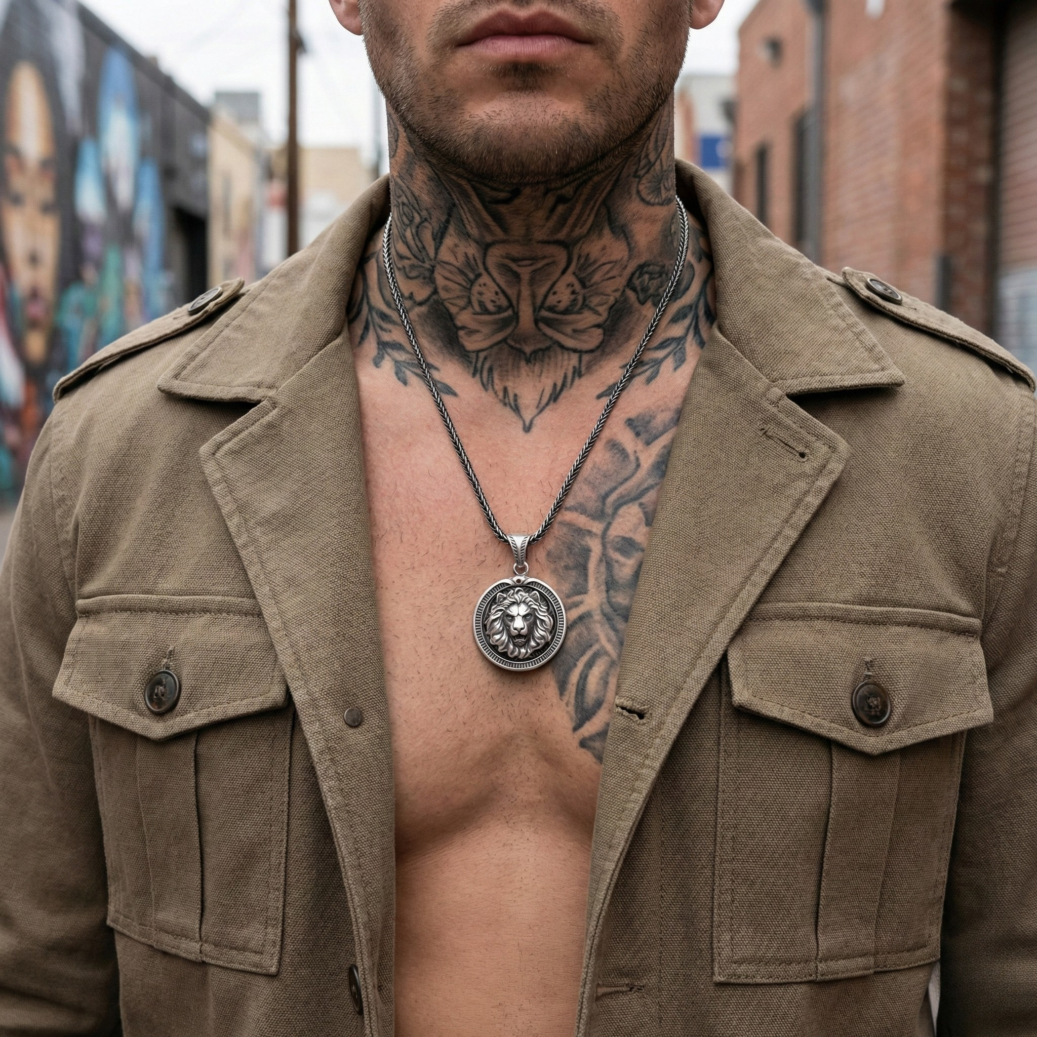 Aslan Kolye: Oksitli 925 Ayar Gümüş - Gotik Erkek Takısı